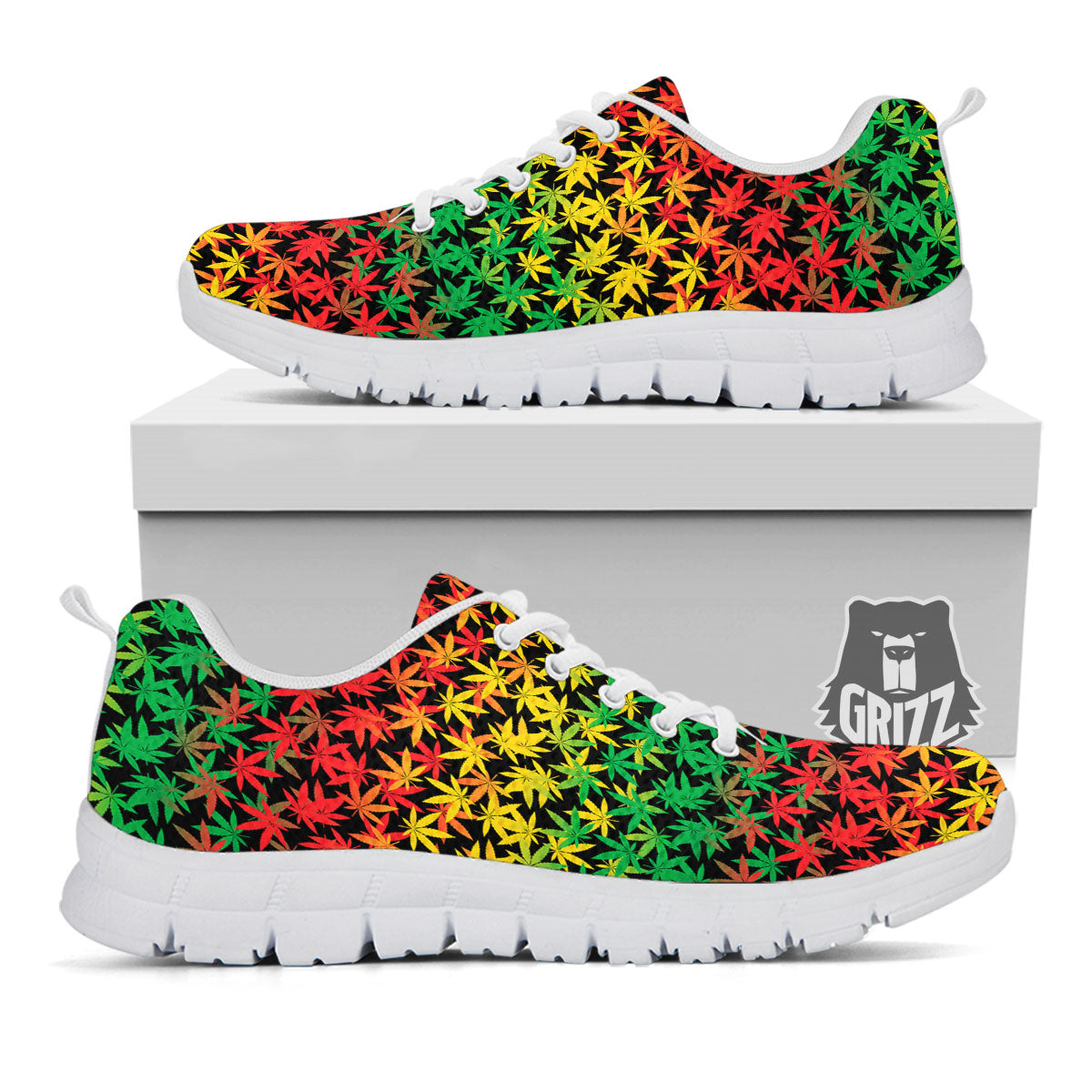Reggae Hemp Leaves Print Pattern White Sneaker-grizzshop