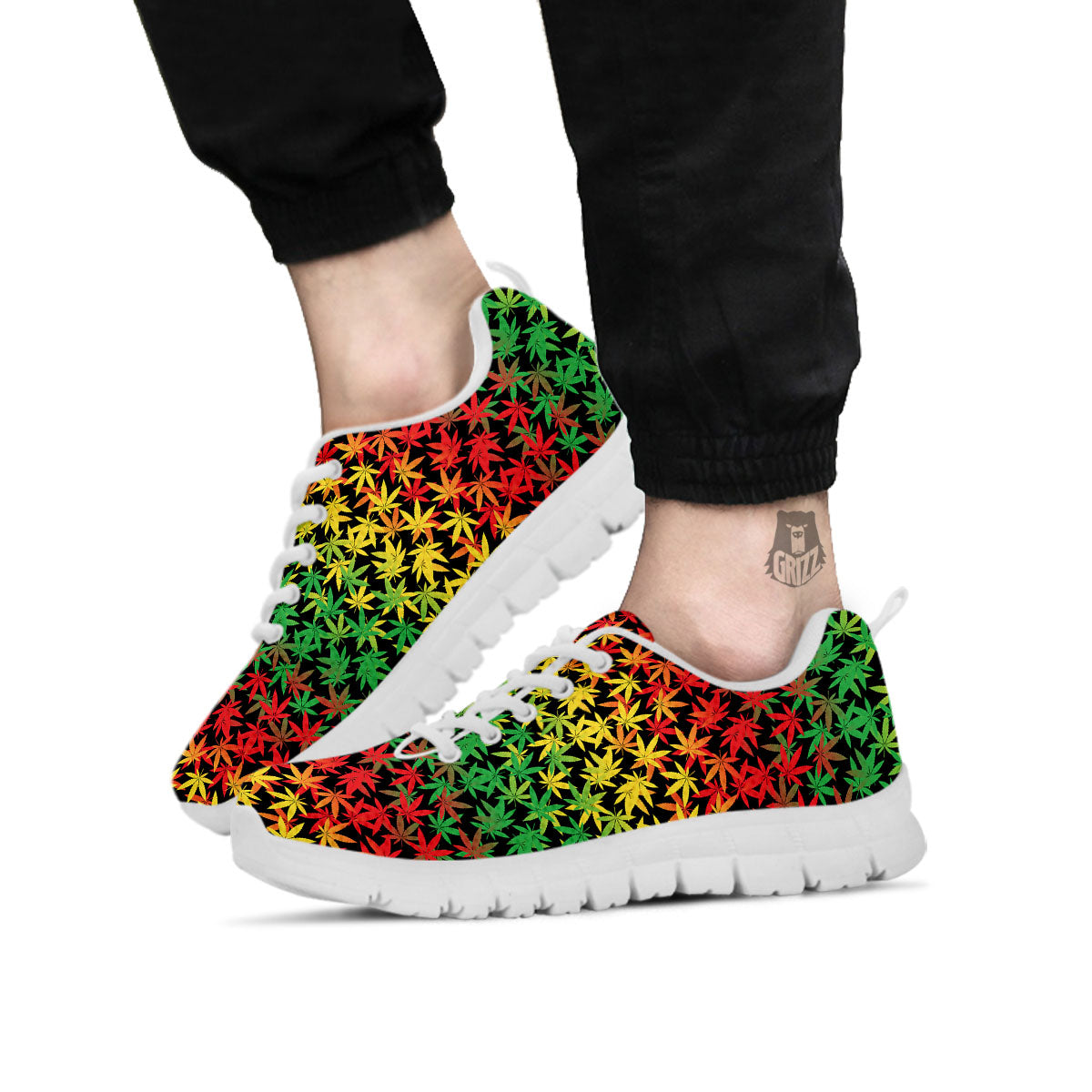 Reggae Hemp Leaves Print Pattern White Sneaker-grizzshop