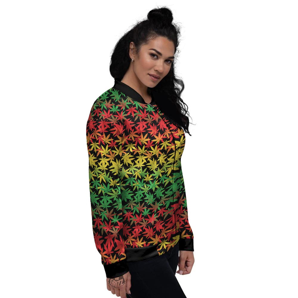 Reggae Hemp Leaves Print Pattern Women's Bomber Jacket-grizzshop