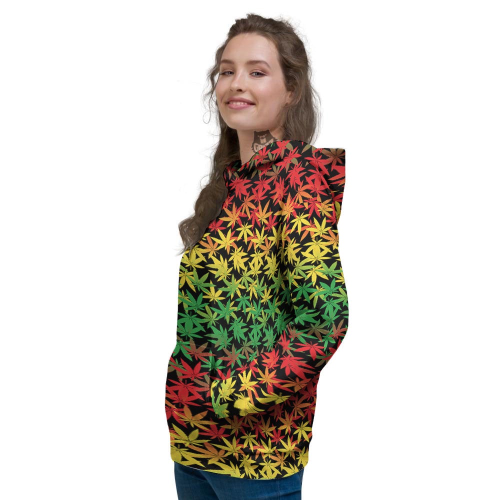 Reggae Hemp Leaves Print Pattern Women's Hoodie-grizzshop