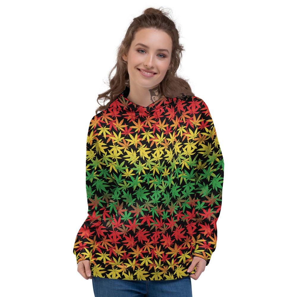 Reggae Hemp Leaves Print Pattern Women's Hoodie-grizzshop
