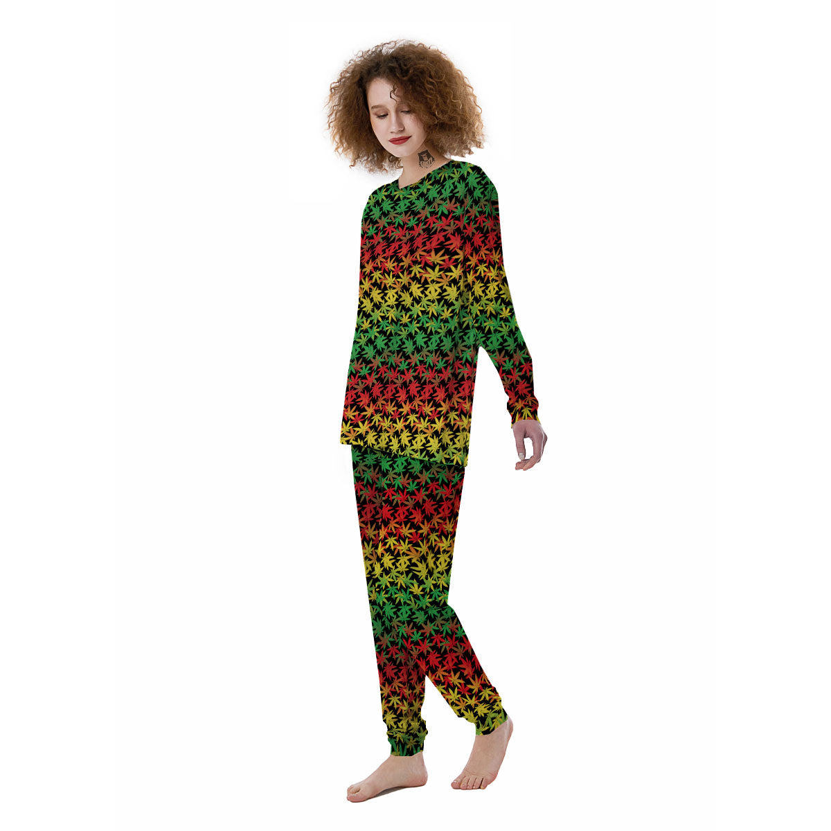 Reggae Hemp Leaves Print Pattern Women's Pajamas-grizzshop