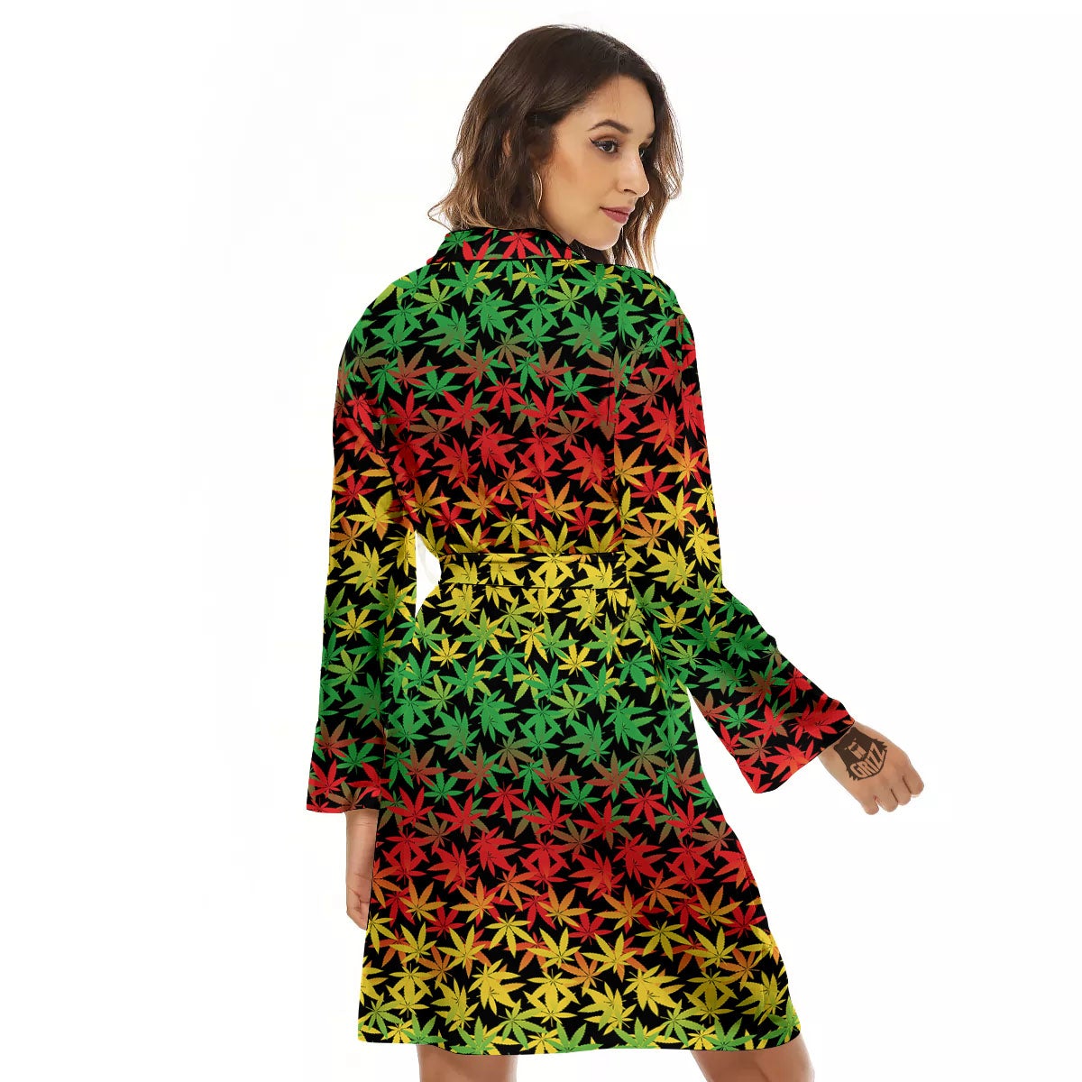 Reggae Hemp Leaves Print Pattern Women's Robe-grizzshop