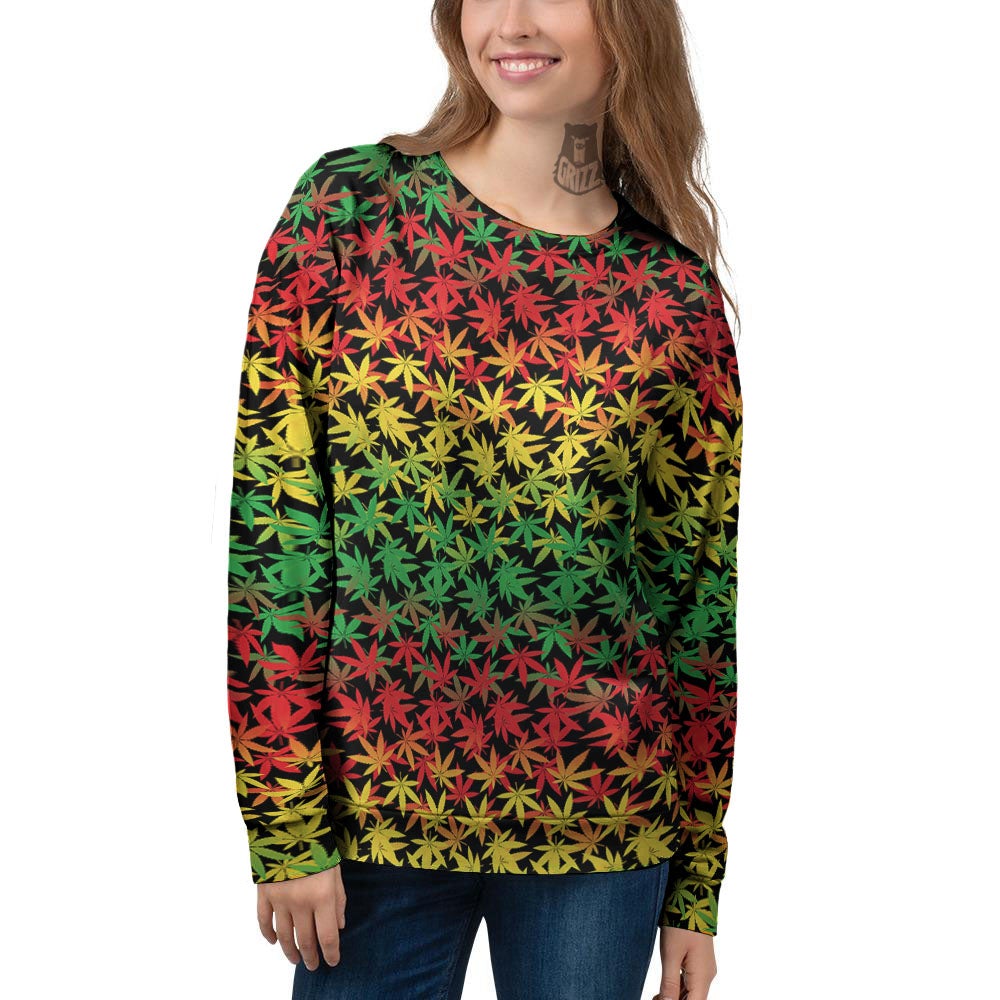 Reggae Hemp Leaves Print Pattern Women's Sweatshirt-grizzshop