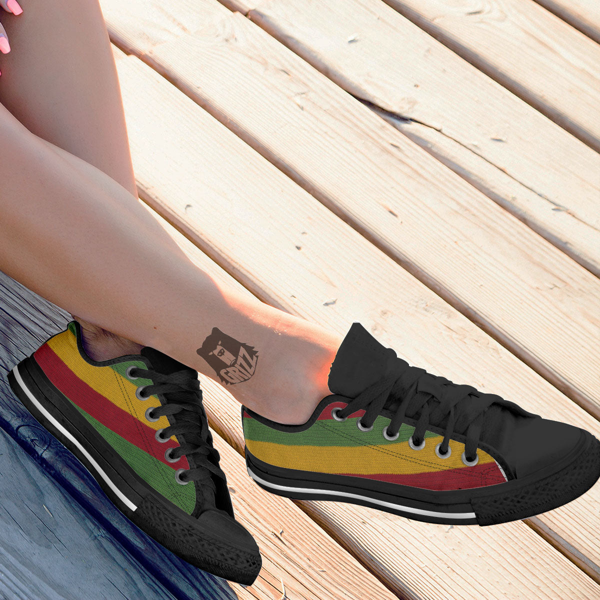 Reggae Knitted Print Pattern Black Low Top Shoes-grizzshop
