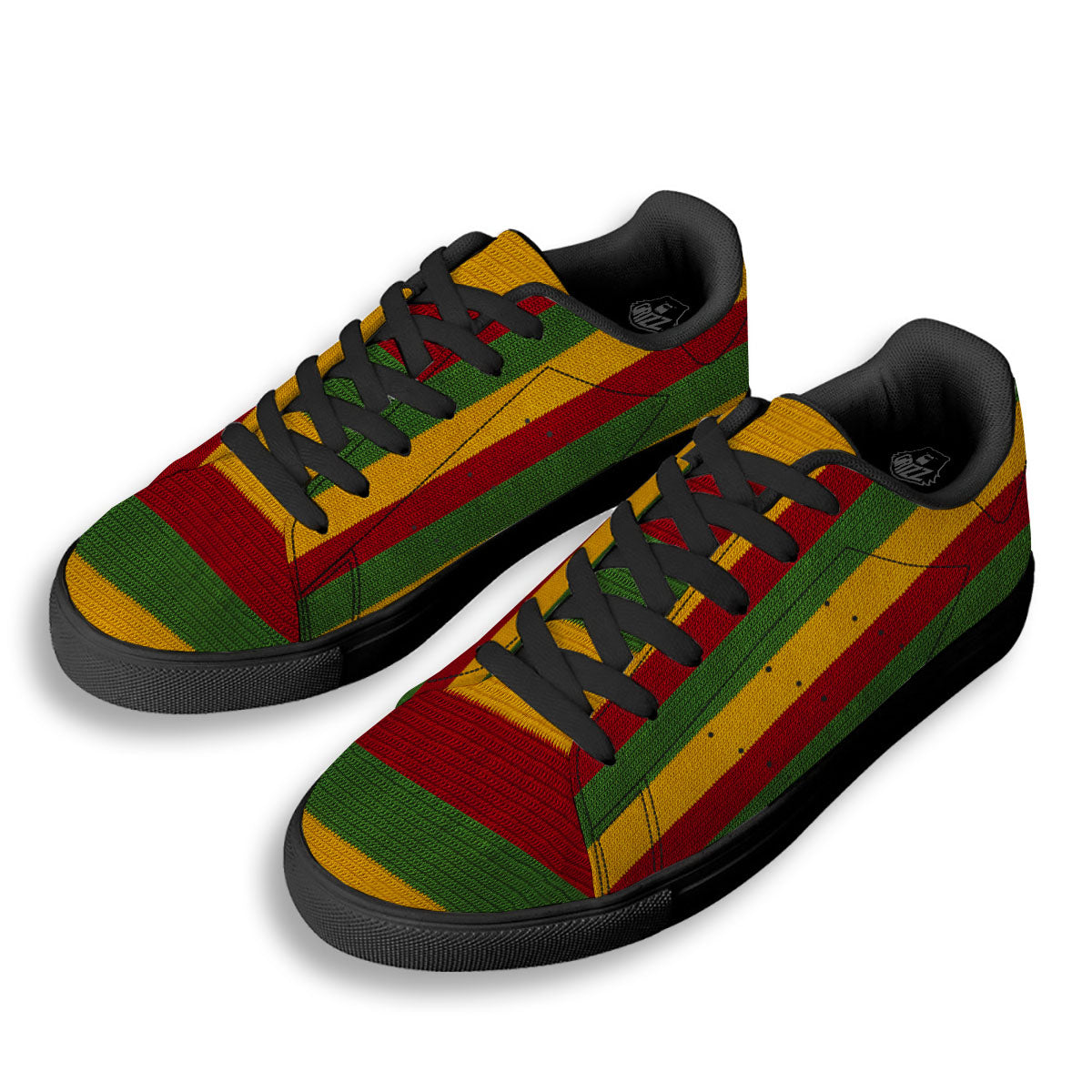 Reggae Knitted Print Pattern Black Low Top Sneakers-grizzshop