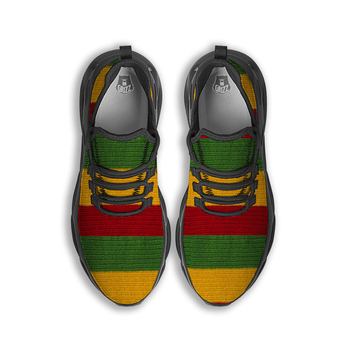 Reggae Knitted Print Pattern Black Running Shoes-grizzshop