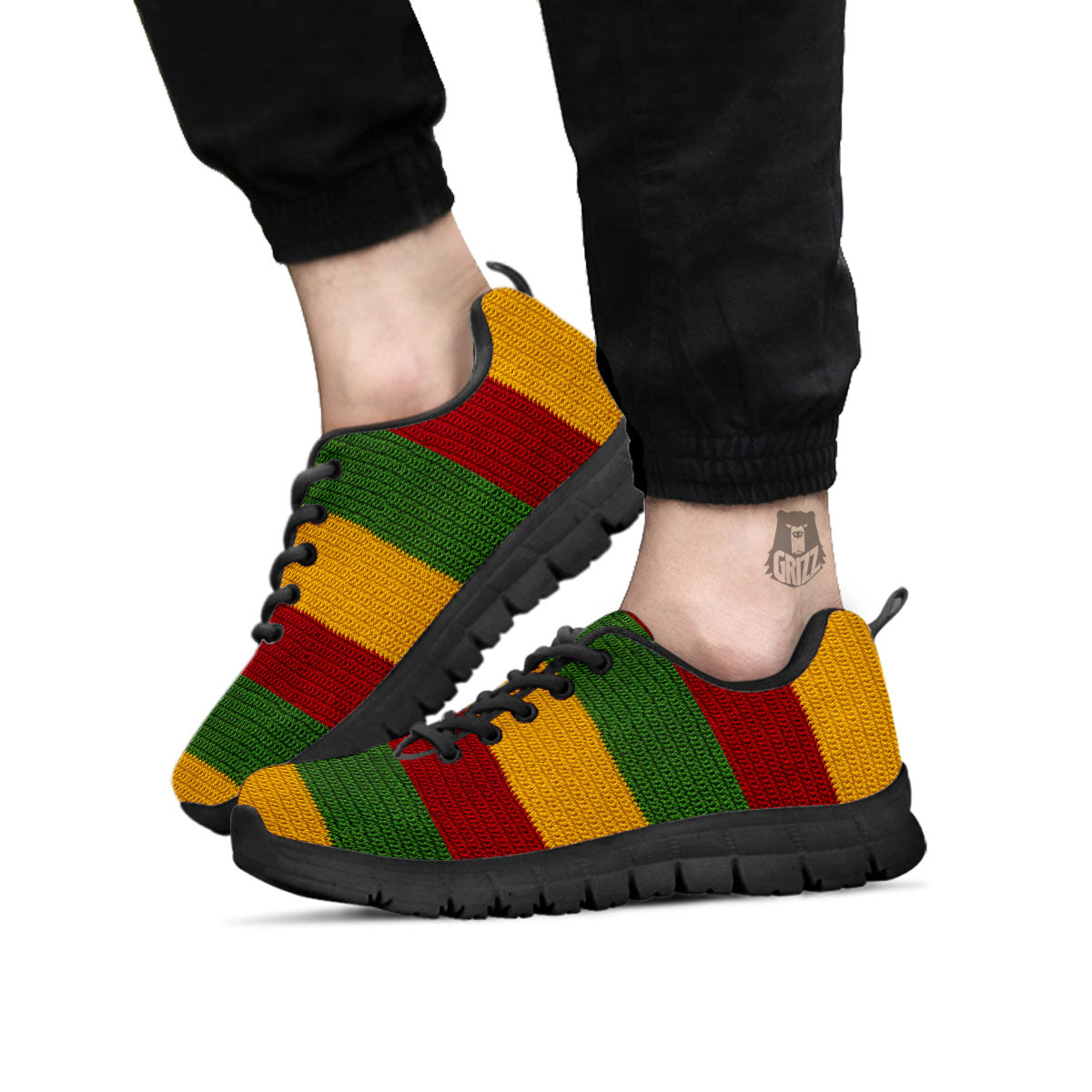 Reggae Knitted Print Pattern Black Sneaker-grizzshop
