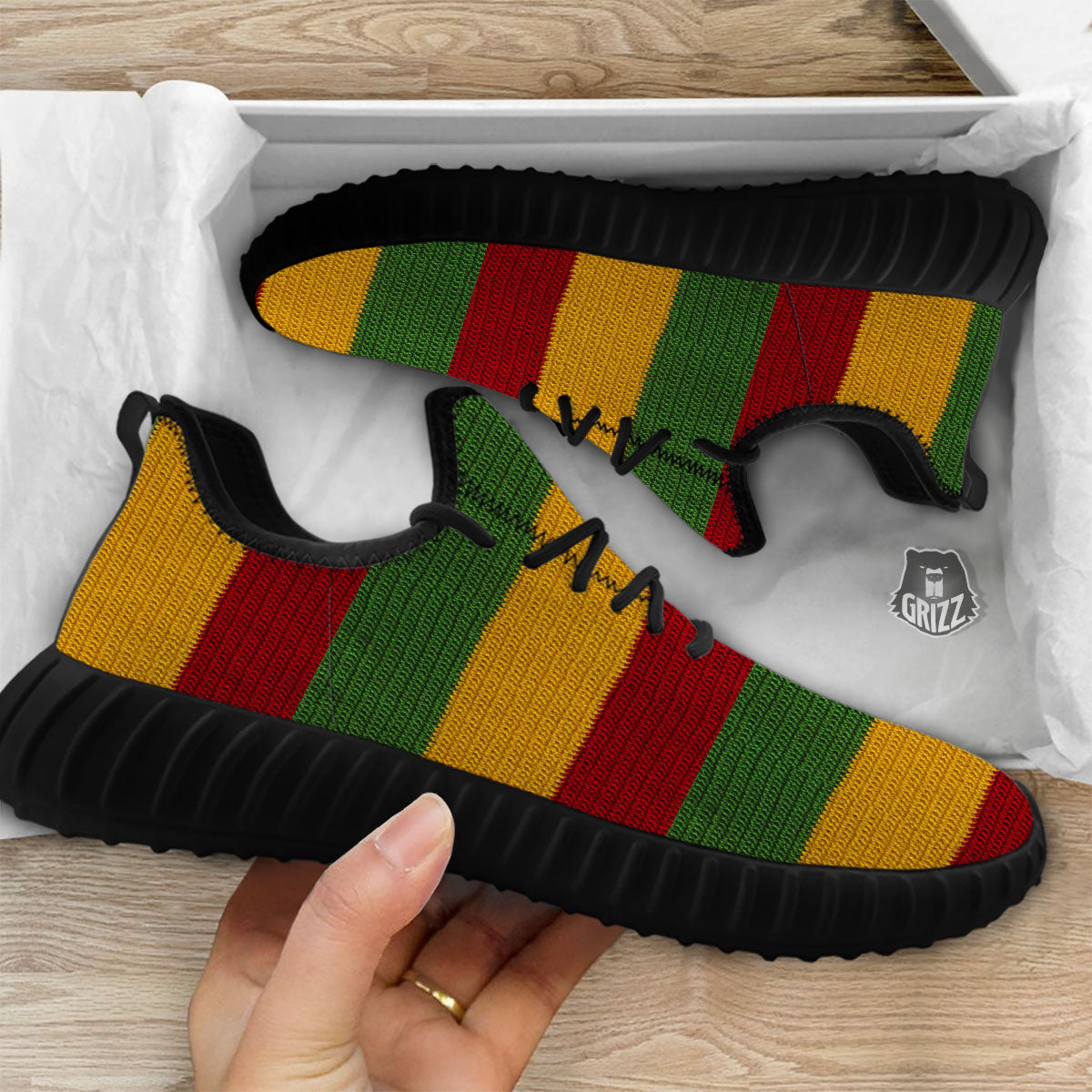 Reggae Knitted Print Pattern Black Walking Shoes-grizzshop