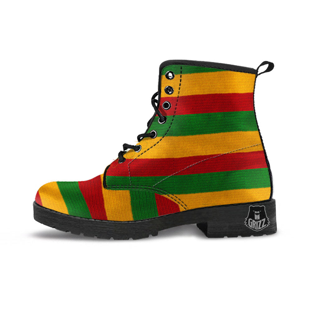 Reggae Knitted Print Pattern Leather Boots-grizzshop