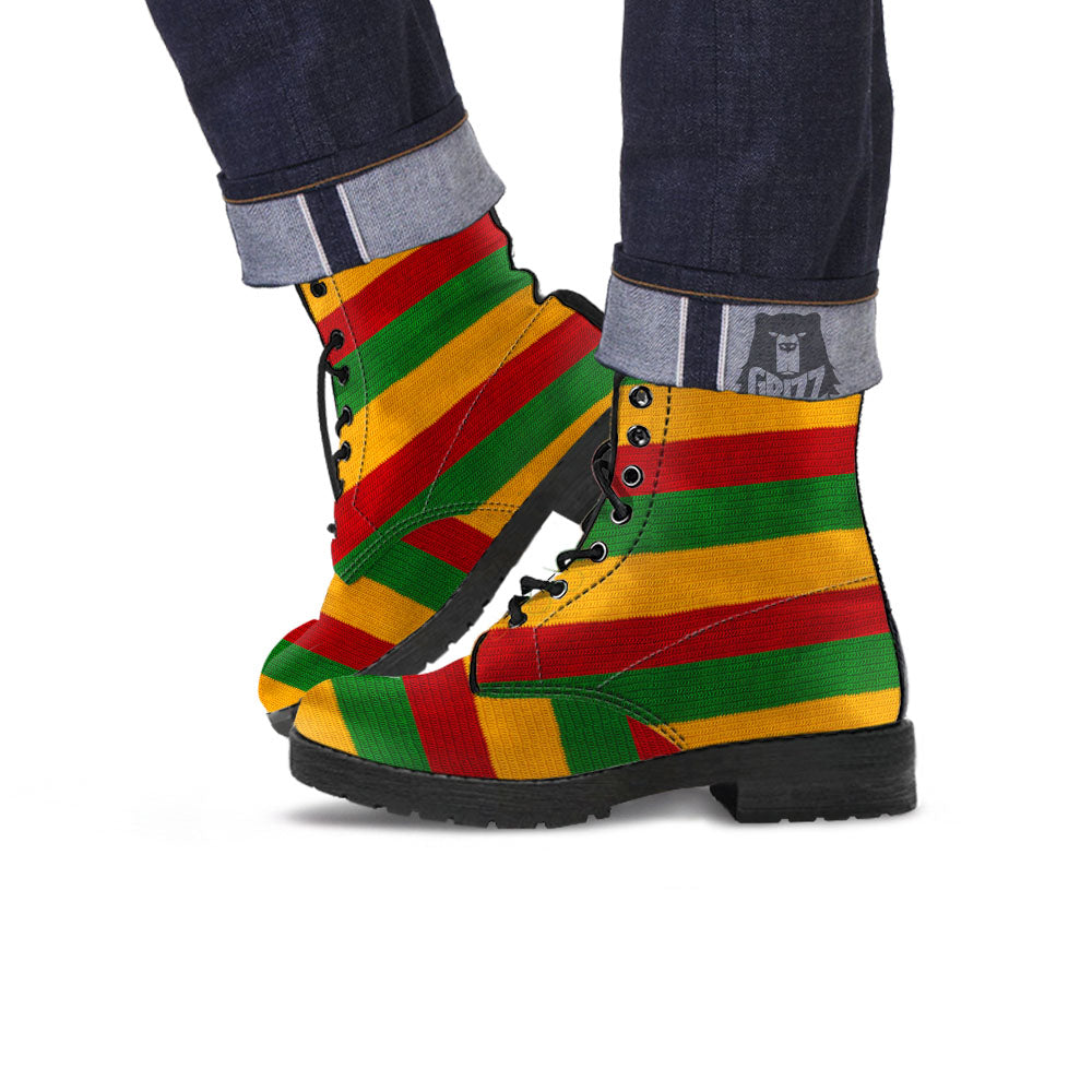 Reggae Knitted Print Pattern Leather Boots-grizzshop
