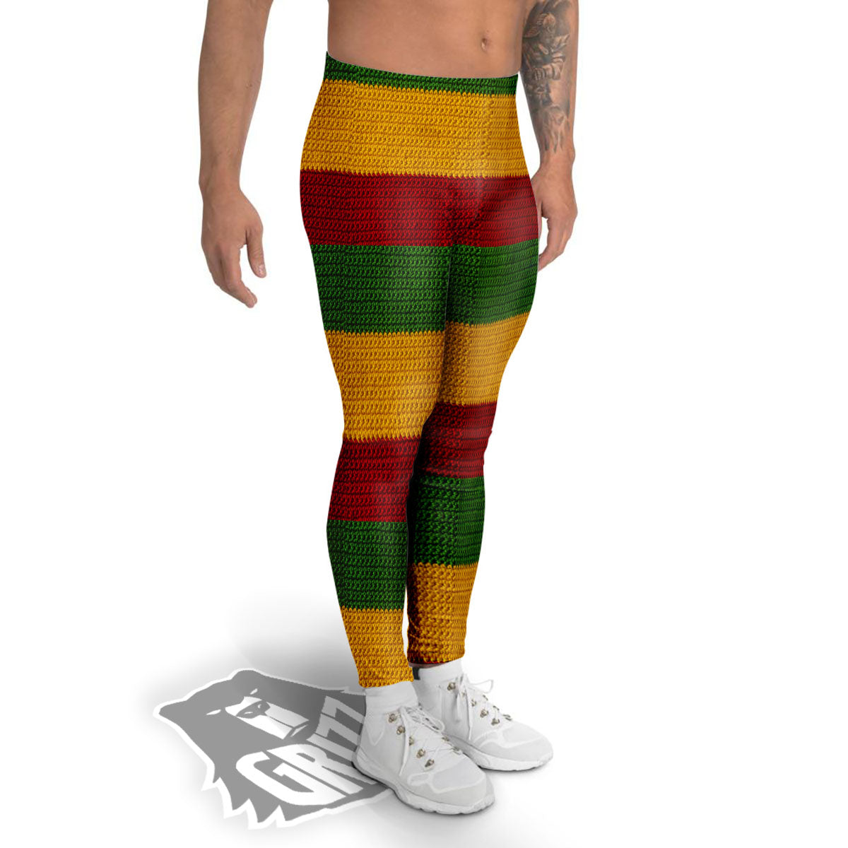 Reggae Knitted Print Pattern Men's Leggings-grizzshop