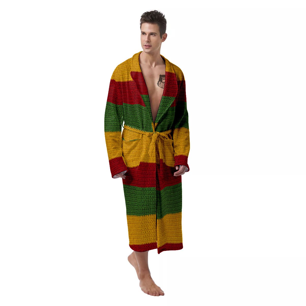 Reggae Knitted Print Pattern Men's Robe-grizzshop