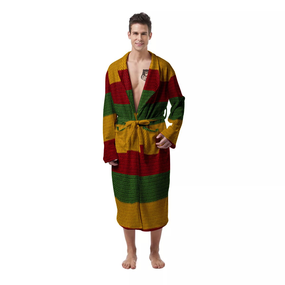 Reggae Knitted Print Pattern Men's Robe-grizzshop