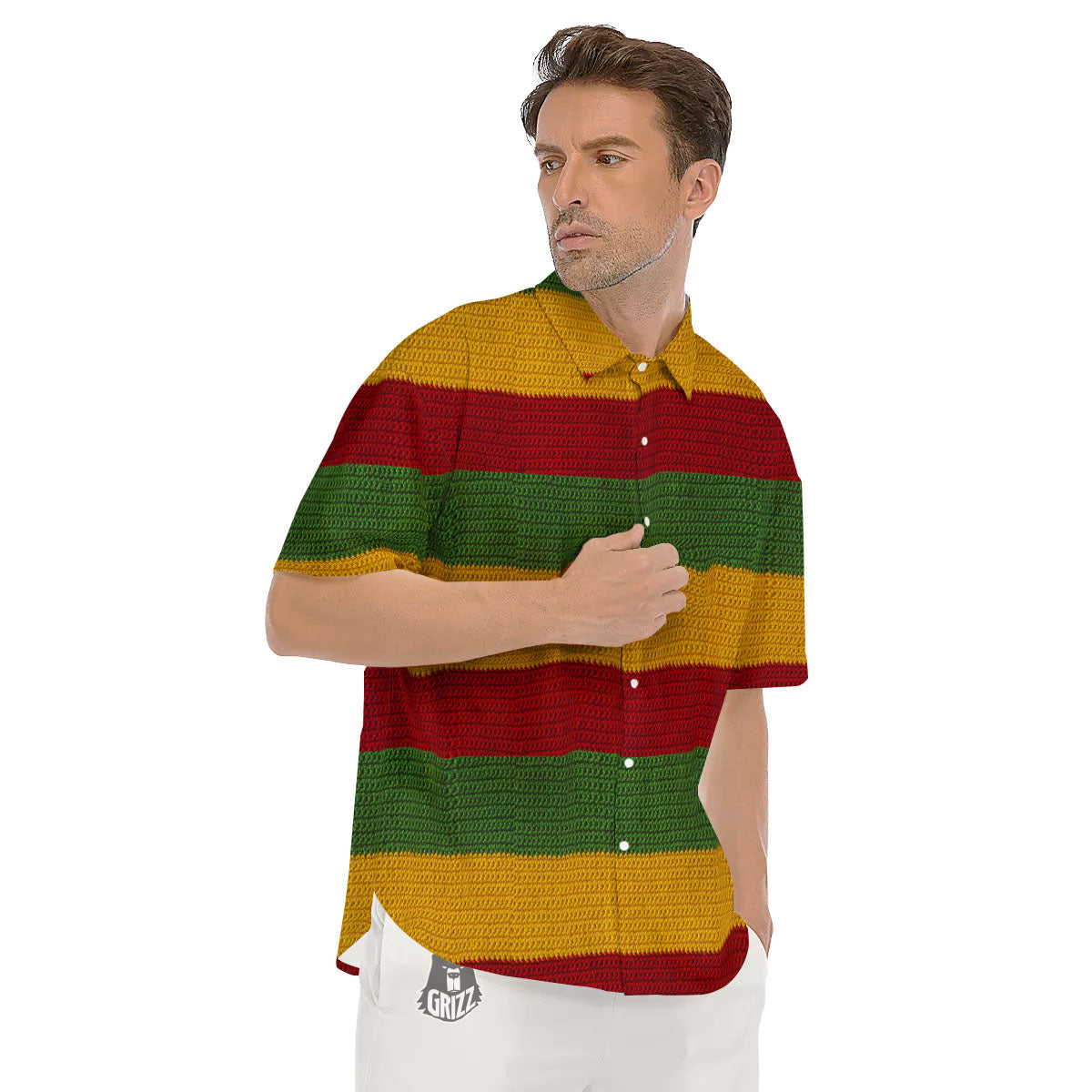 Reggae Knitted Print Pattern Men's Short Sleeve Shirts-grizzshop