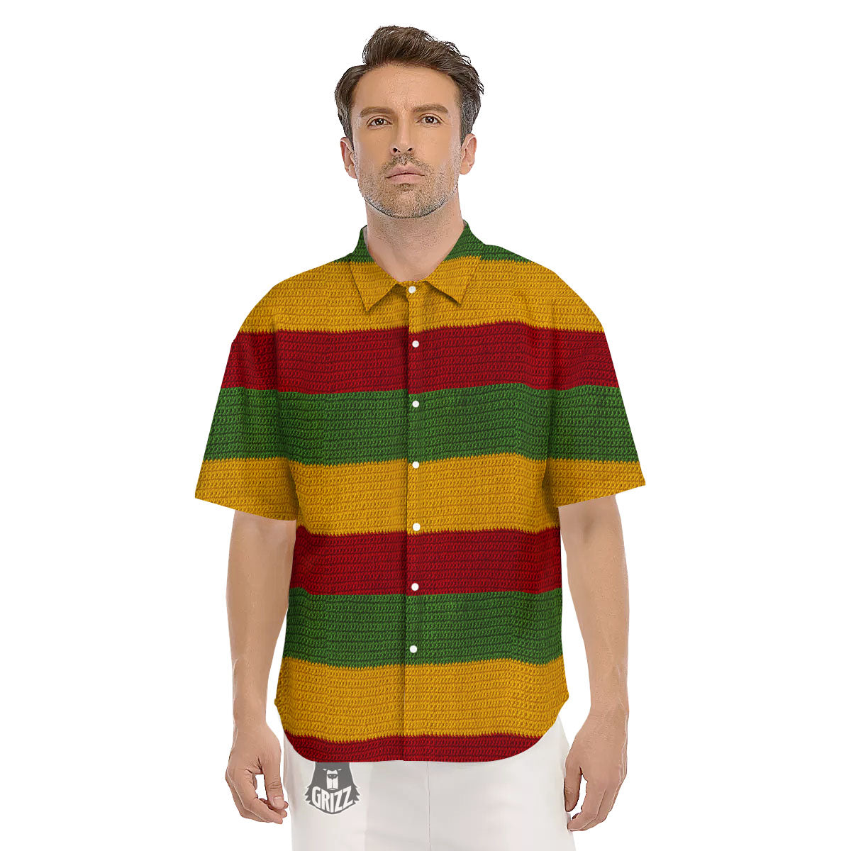 Reggae Knitted Print Pattern Men's Short Sleeve Shirts-grizzshop