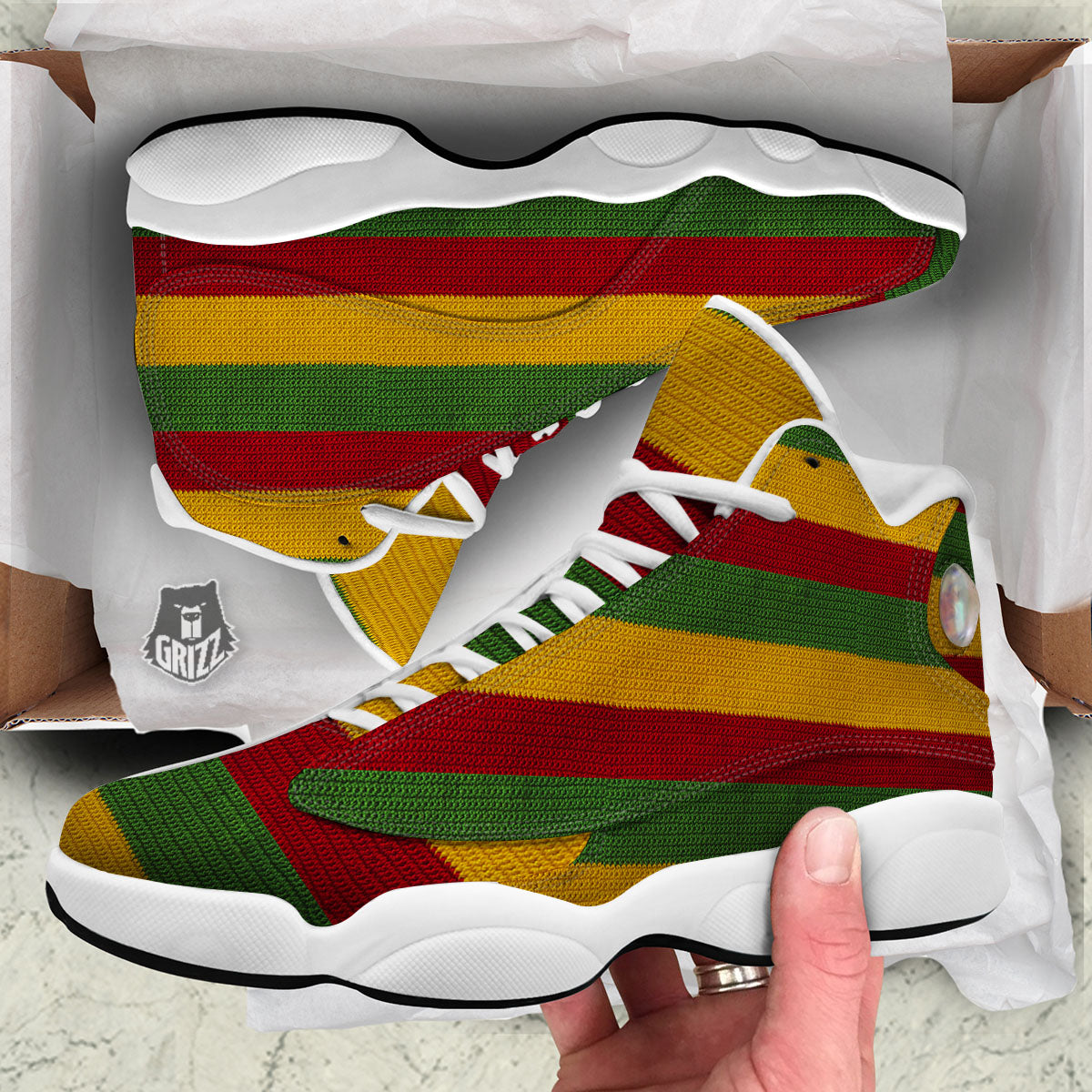 Reggae Knitted Print Pattern White Basketball Shoes-grizzshop