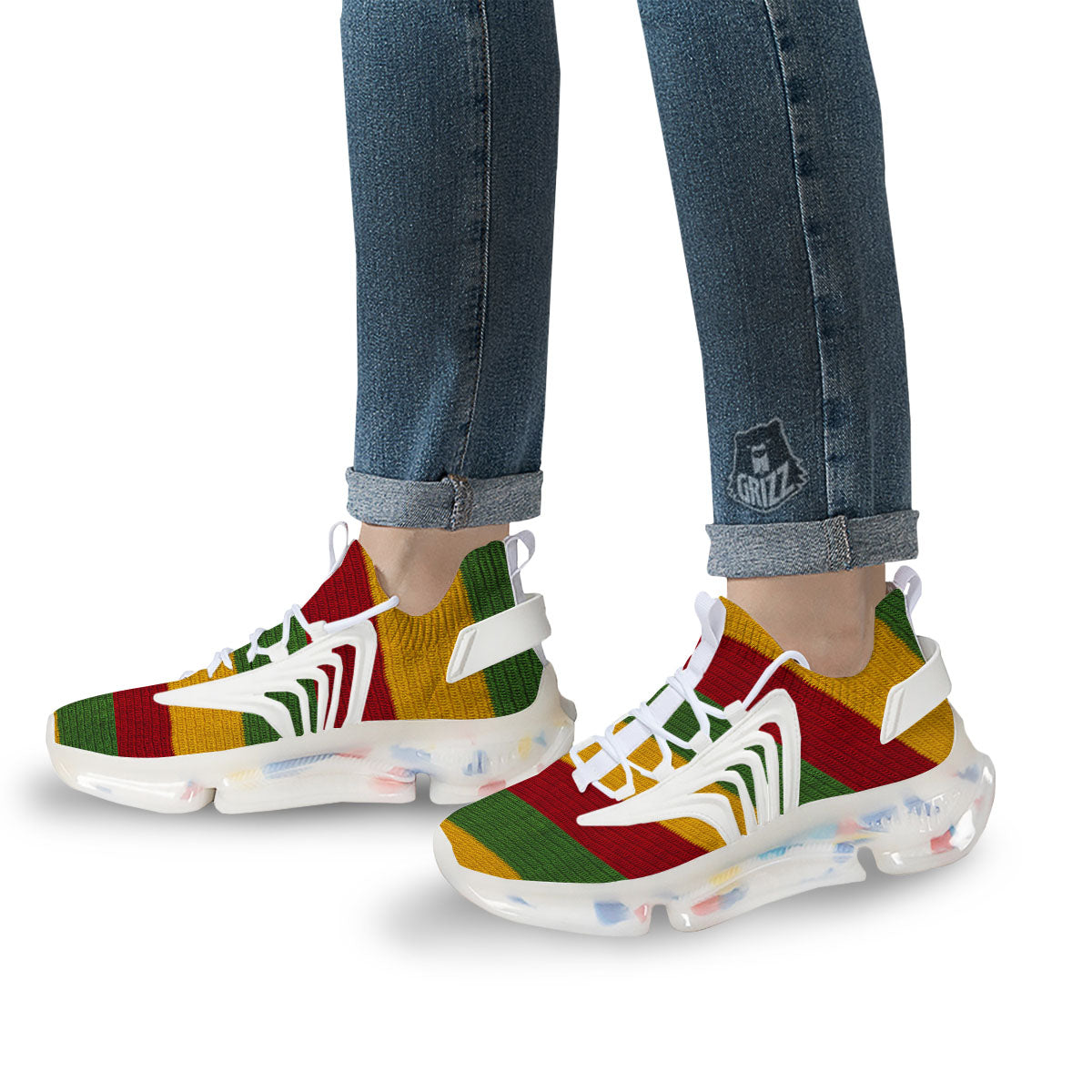 Reggae Knitted Print Pattern White Gym Shoes-grizzshop