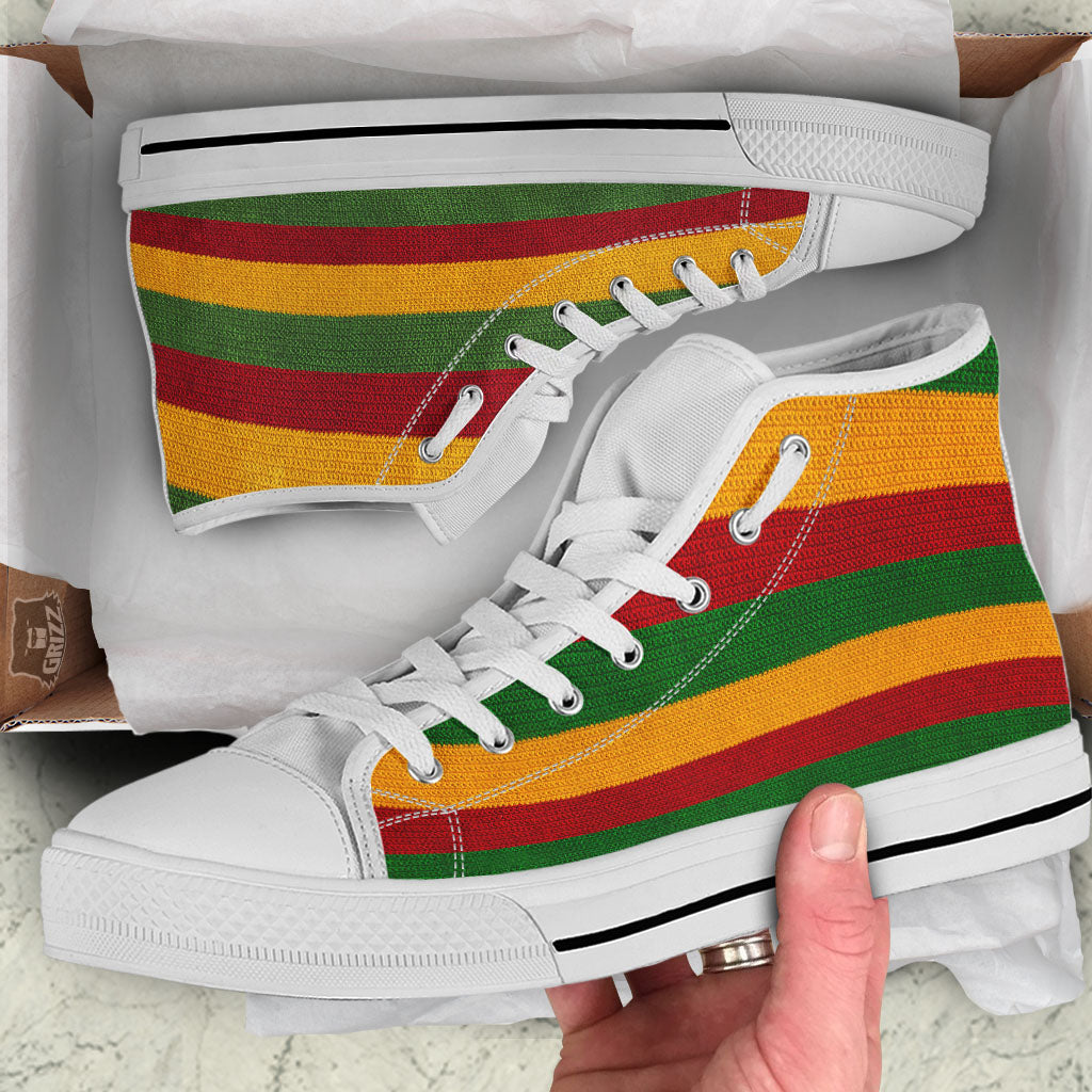 Reggae Knitted Print Pattern White High Top Shoes-grizzshop