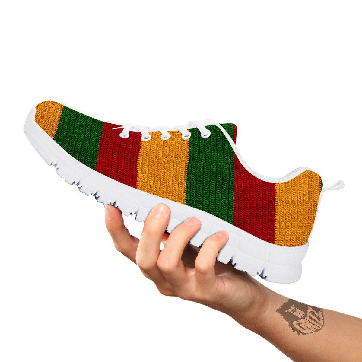 Reggae Knitted Print Pattern White Sneaker-grizzshop