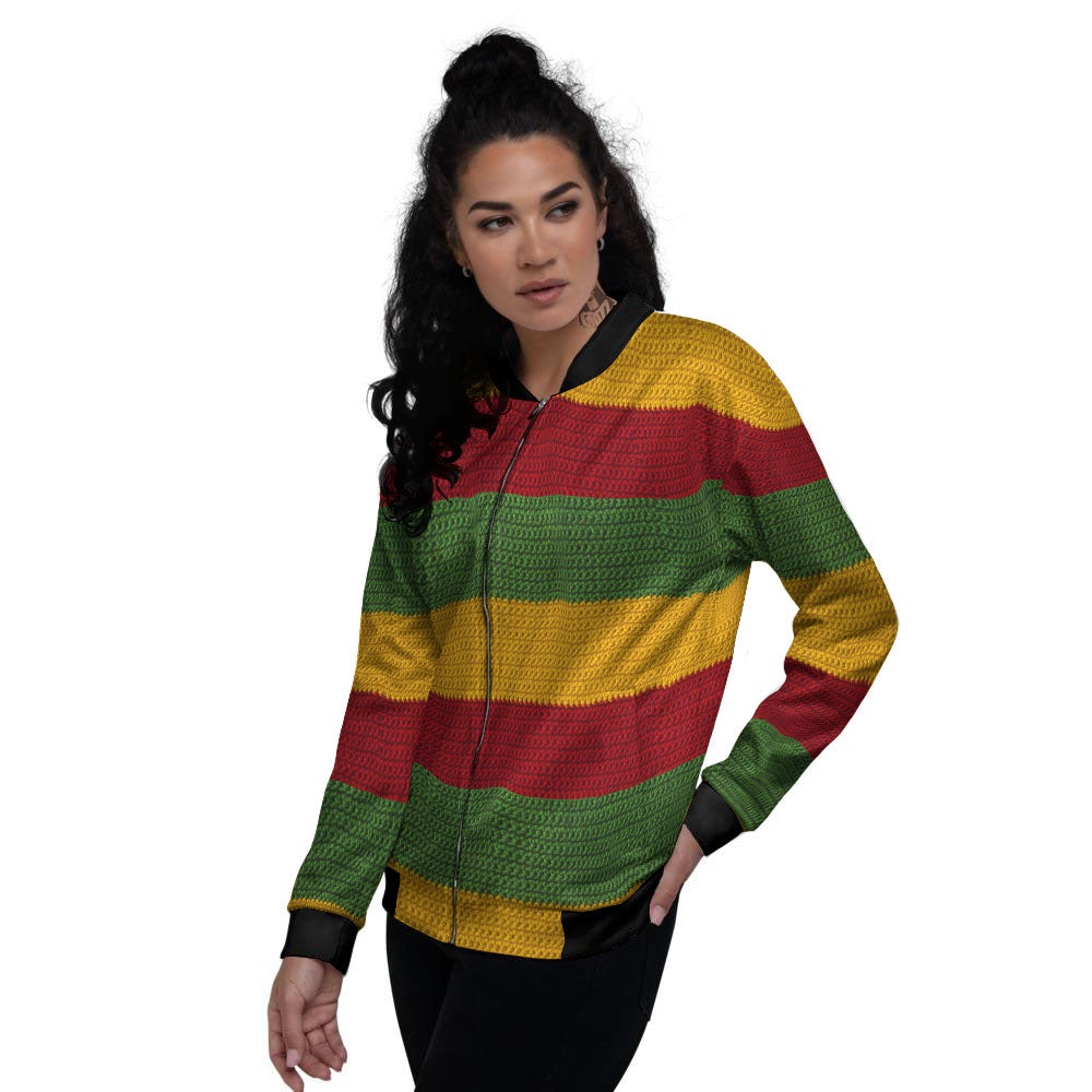 Reggae Knitted Print Pattern Women's Bomber Jacket-grizzshop