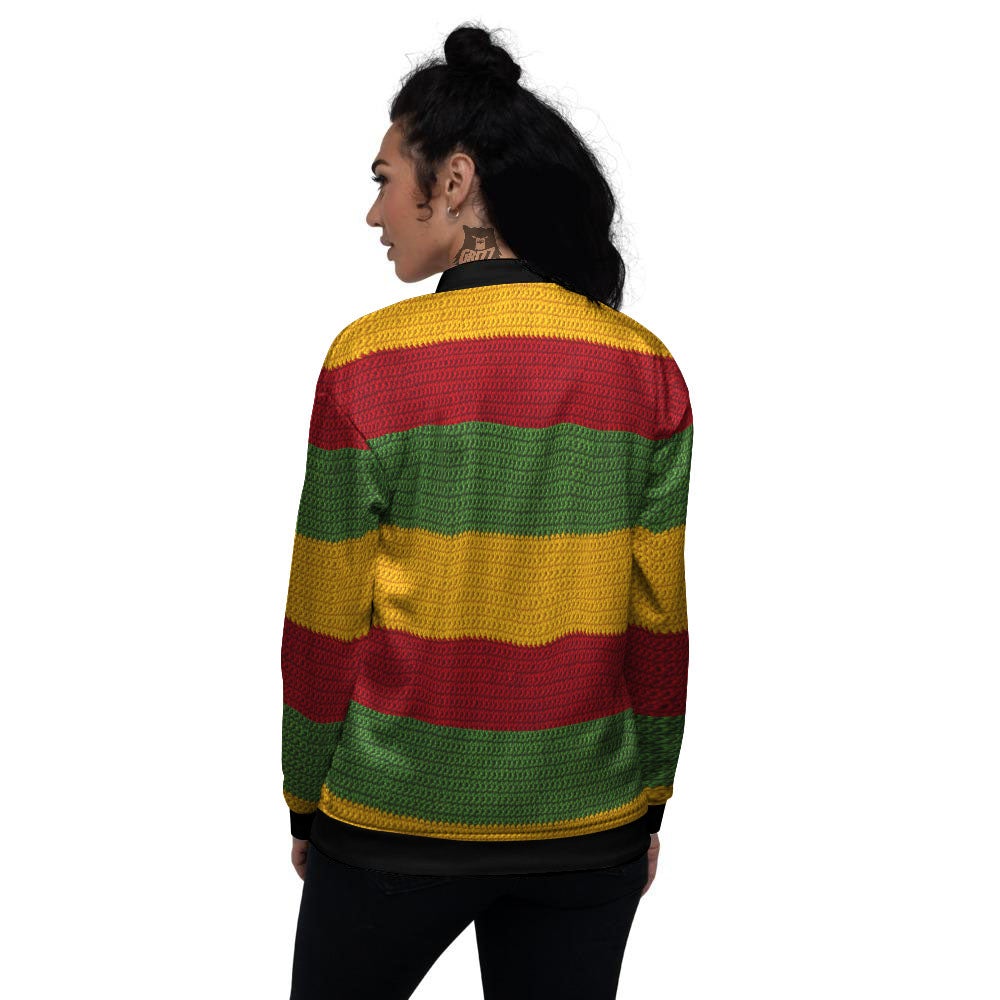 Reggae Knitted Print Pattern Women's Bomber Jacket-grizzshop