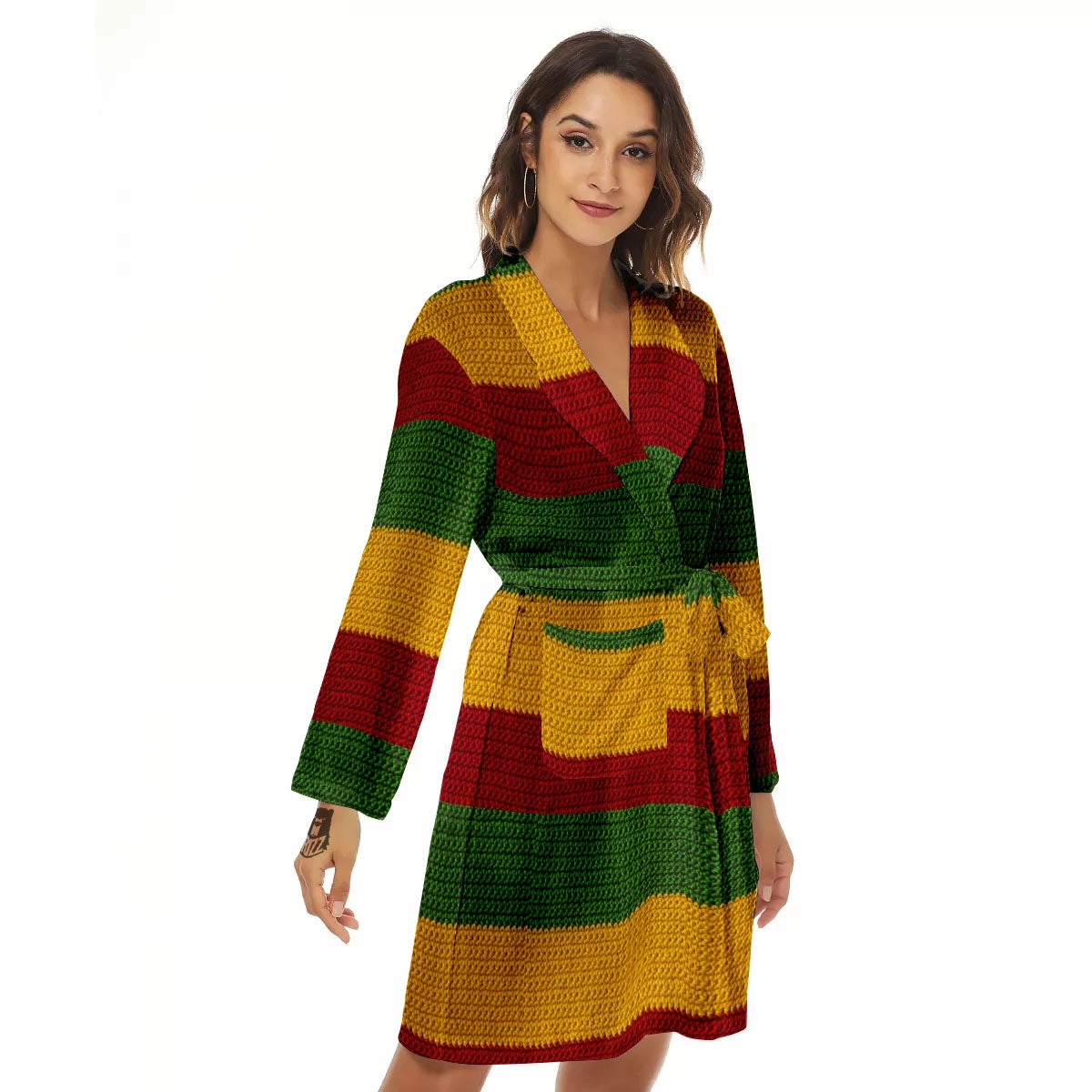 Reggae Knitted Print Pattern Women's Robe-grizzshop