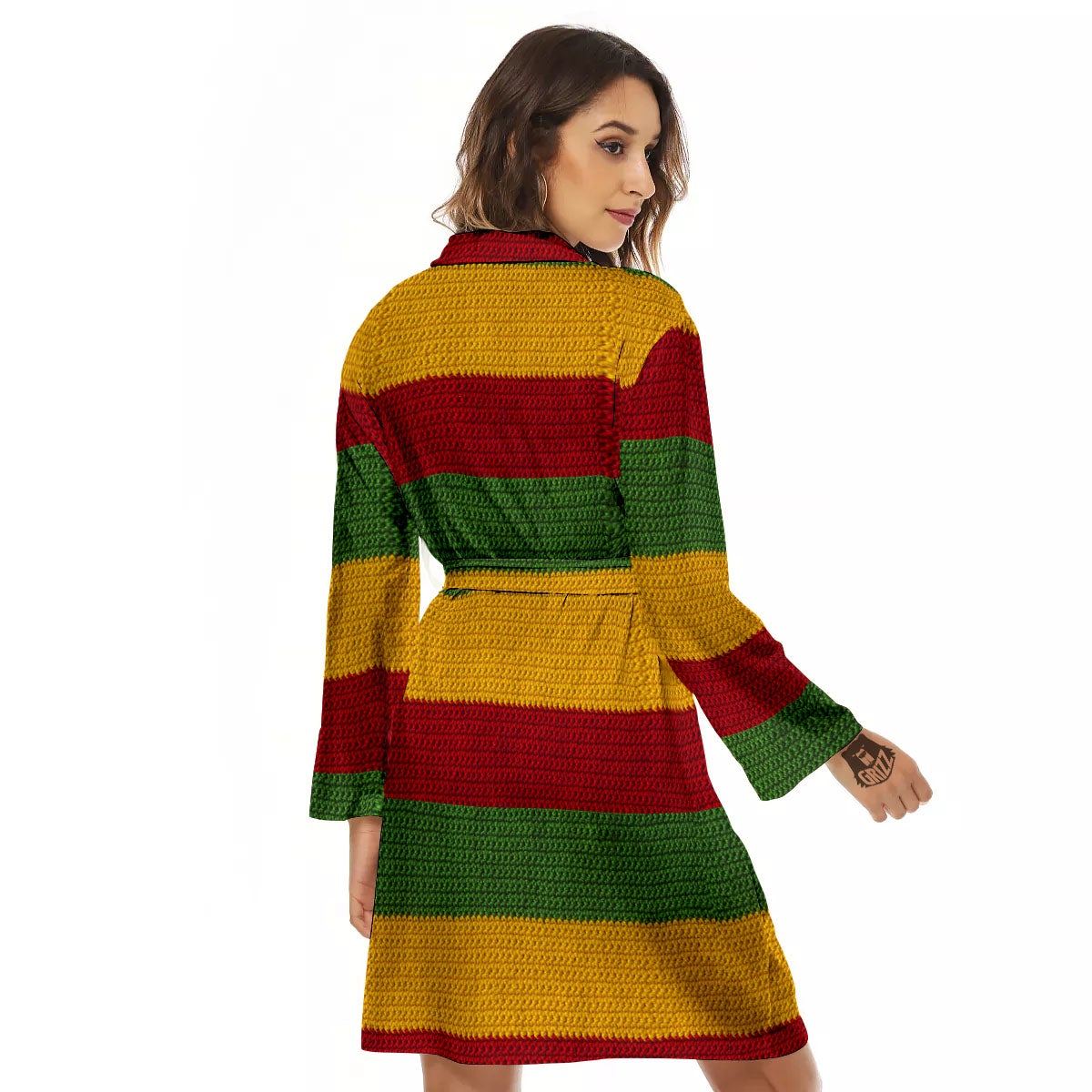 Reggae Knitted Print Pattern Women's Robe-grizzshop