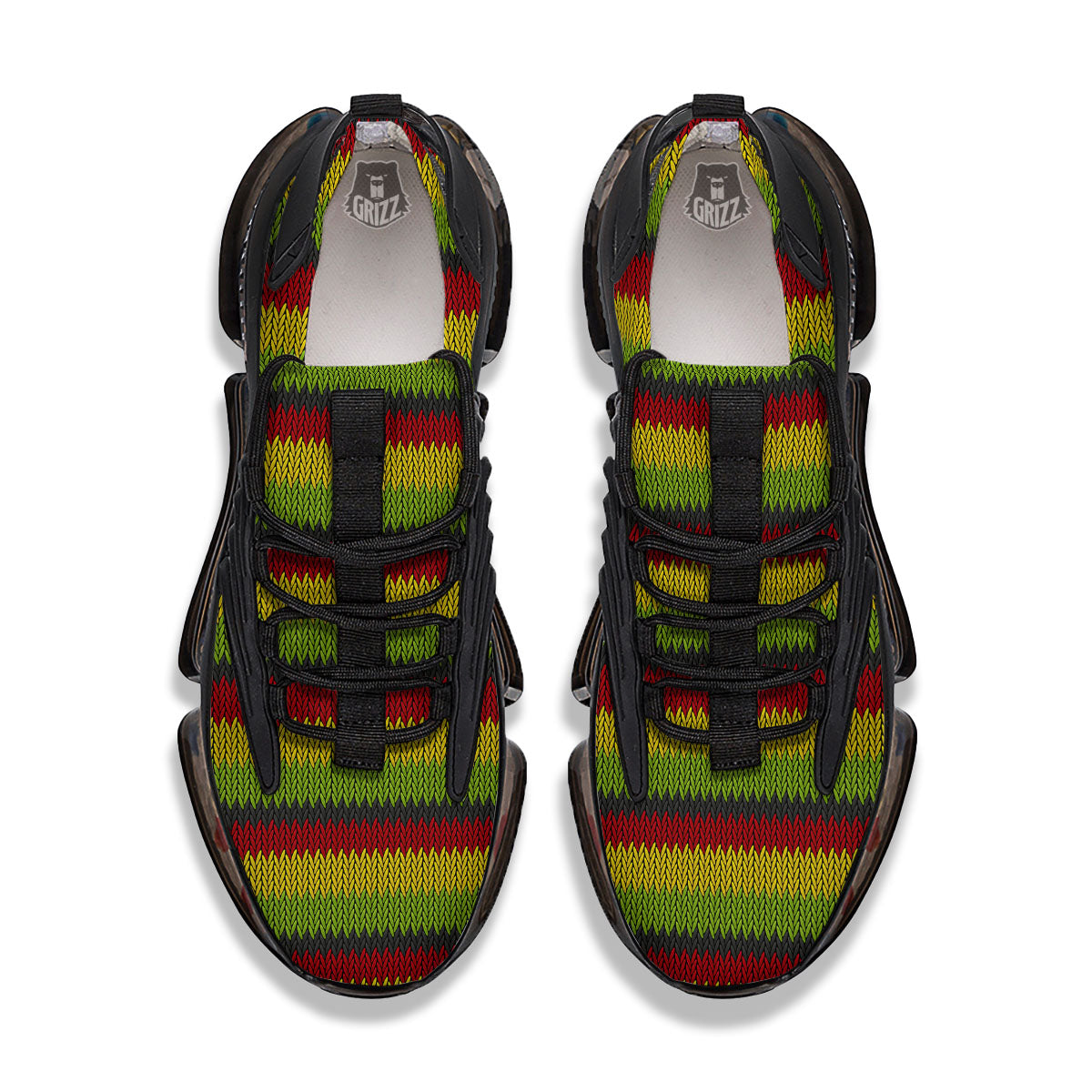 Reggae Knitted Style Print Pattern Black Gym Shoes-grizzshop