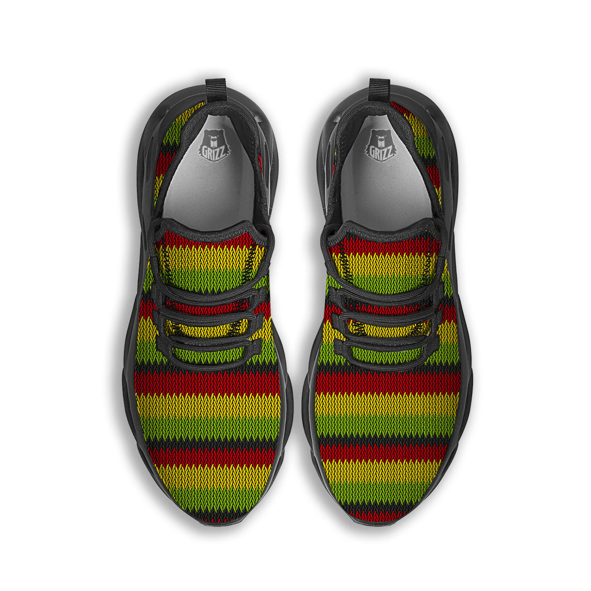 Reggae Knitted Style Print Pattern Black Running Shoes-grizzshop