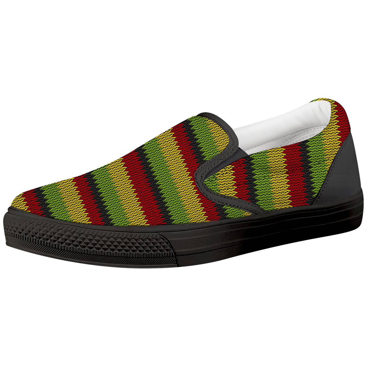 Reggae Knitted Style Print Pattern Black Slip On Shoes-grizzshop