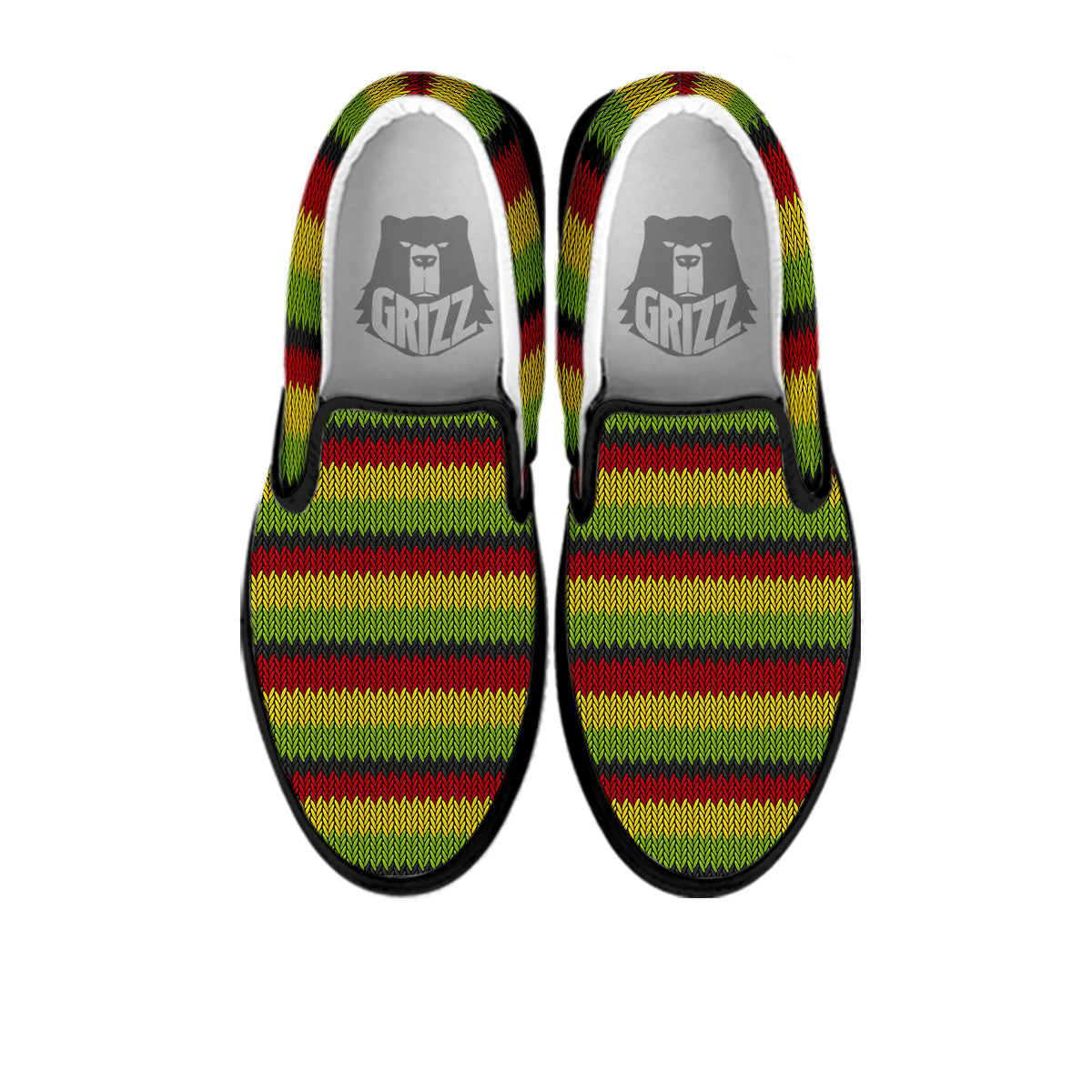 Reggae Knitted Style Print Pattern Black Slip On Shoes-grizzshop