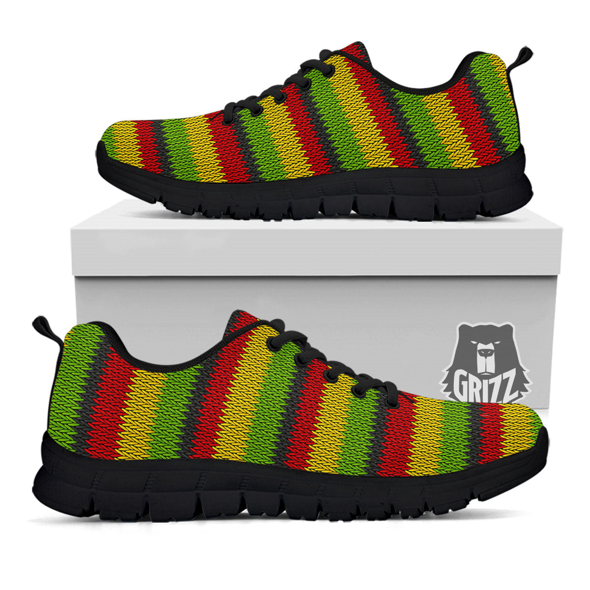 Reggae Knitted Style Print Pattern Black Sneaker-grizzshop