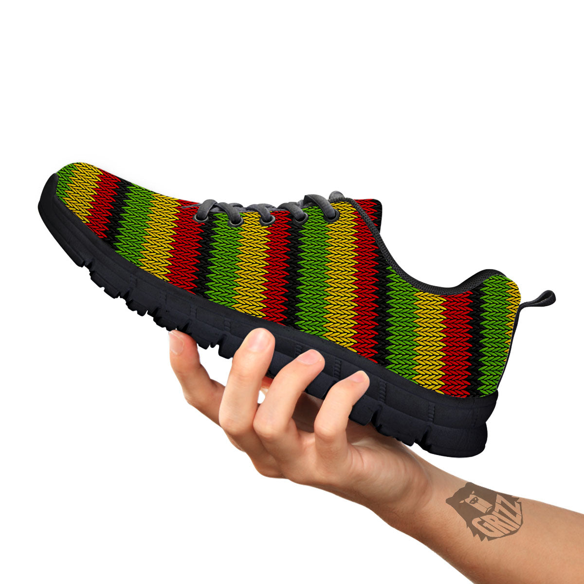 Reggae Knitted Style Print Pattern Black Sneaker-grizzshop