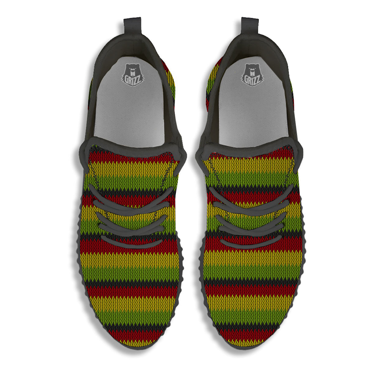 Reggae Knitted Style Print Pattern Black Walking Shoes-grizzshop