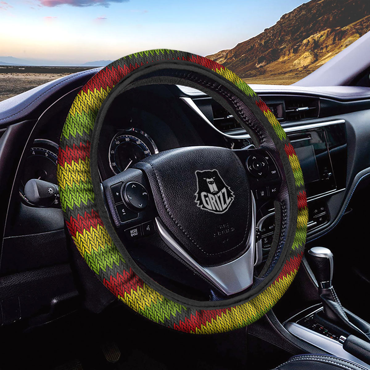 Reggae Knitted Style Print Pattern Car Steering Wheel Cover-grizzshop