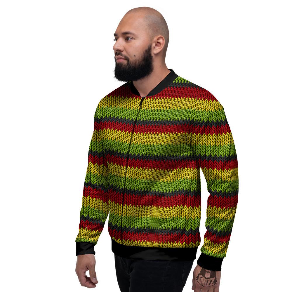 Reggae Knitted Style Print Pattern Men's Bomber Jacket-grizzshop