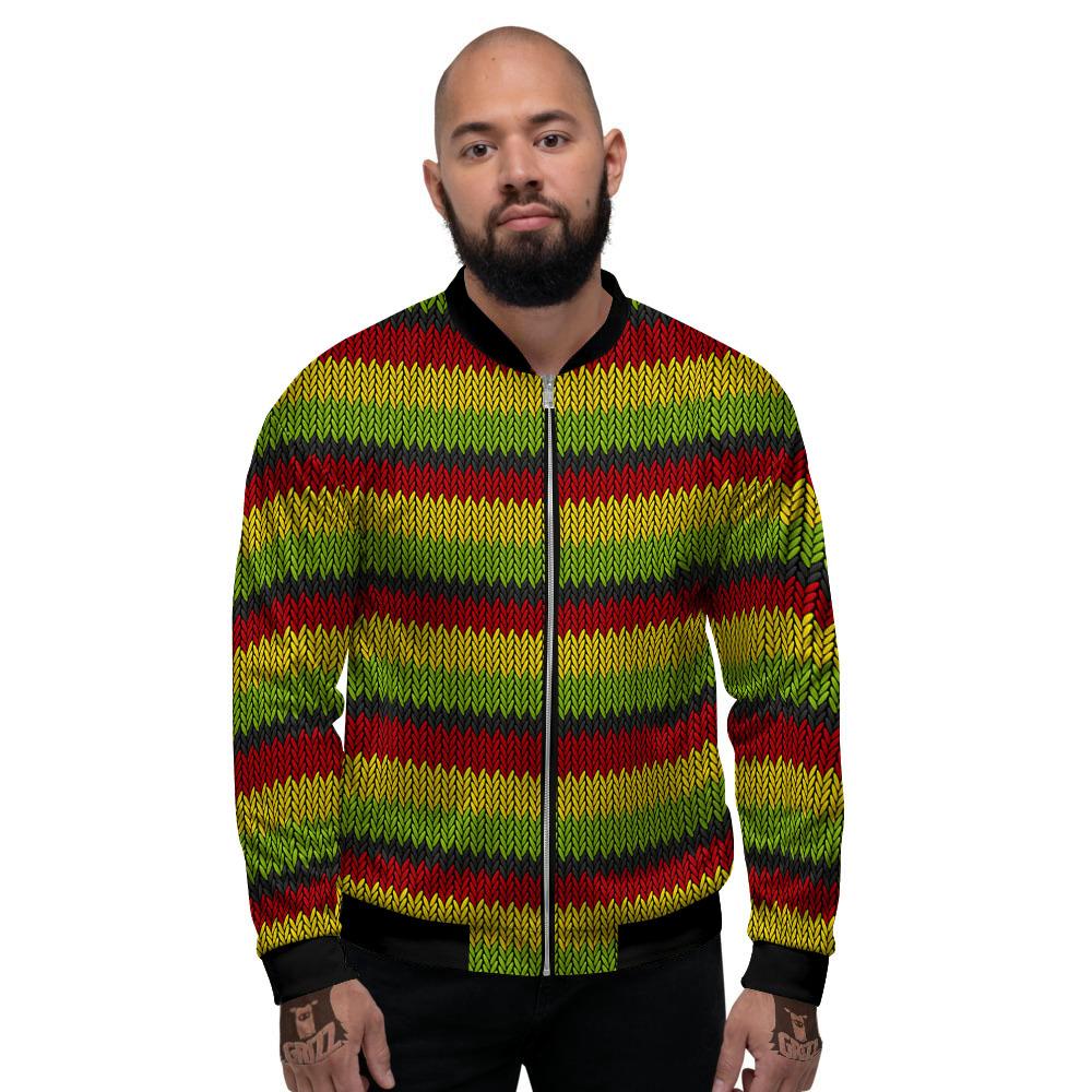 Reggae Knitted Style Print Pattern Men's Bomber Jacket-grizzshop
