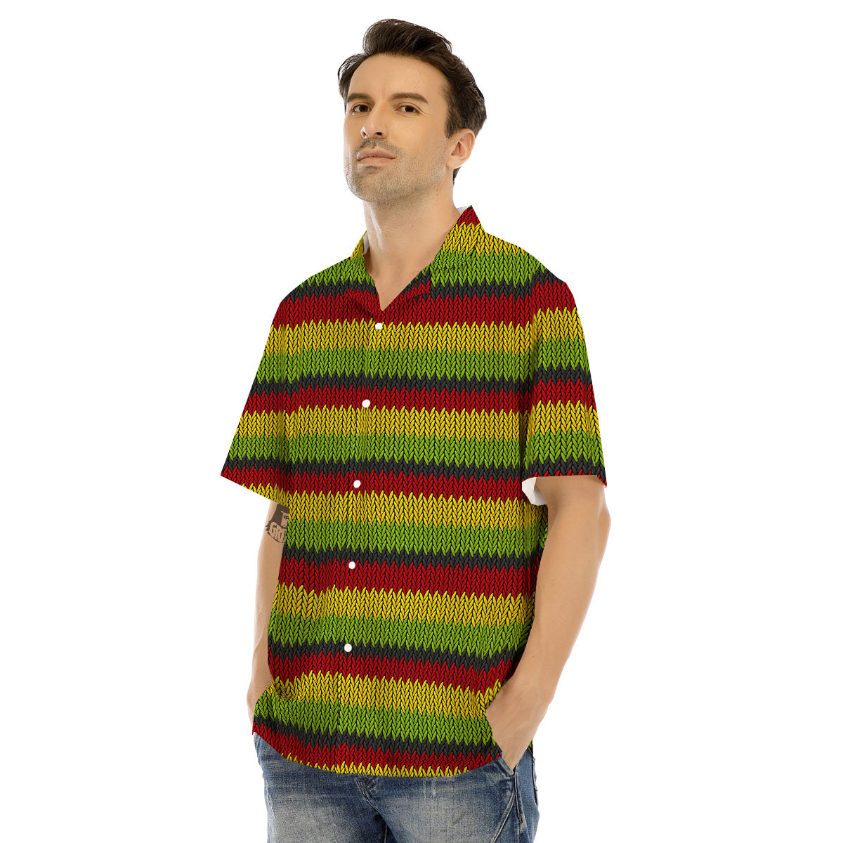Reggae Knitted Style Print Pattern Men's Hawaiian Shirt-grizzshop