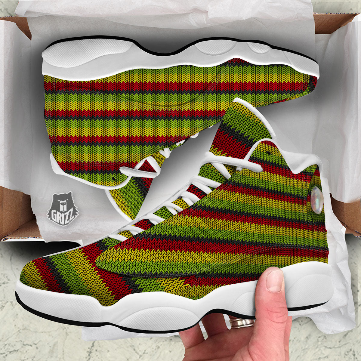 Reggae Knitted Style Print Pattern White Basketball Shoes-grizzshop