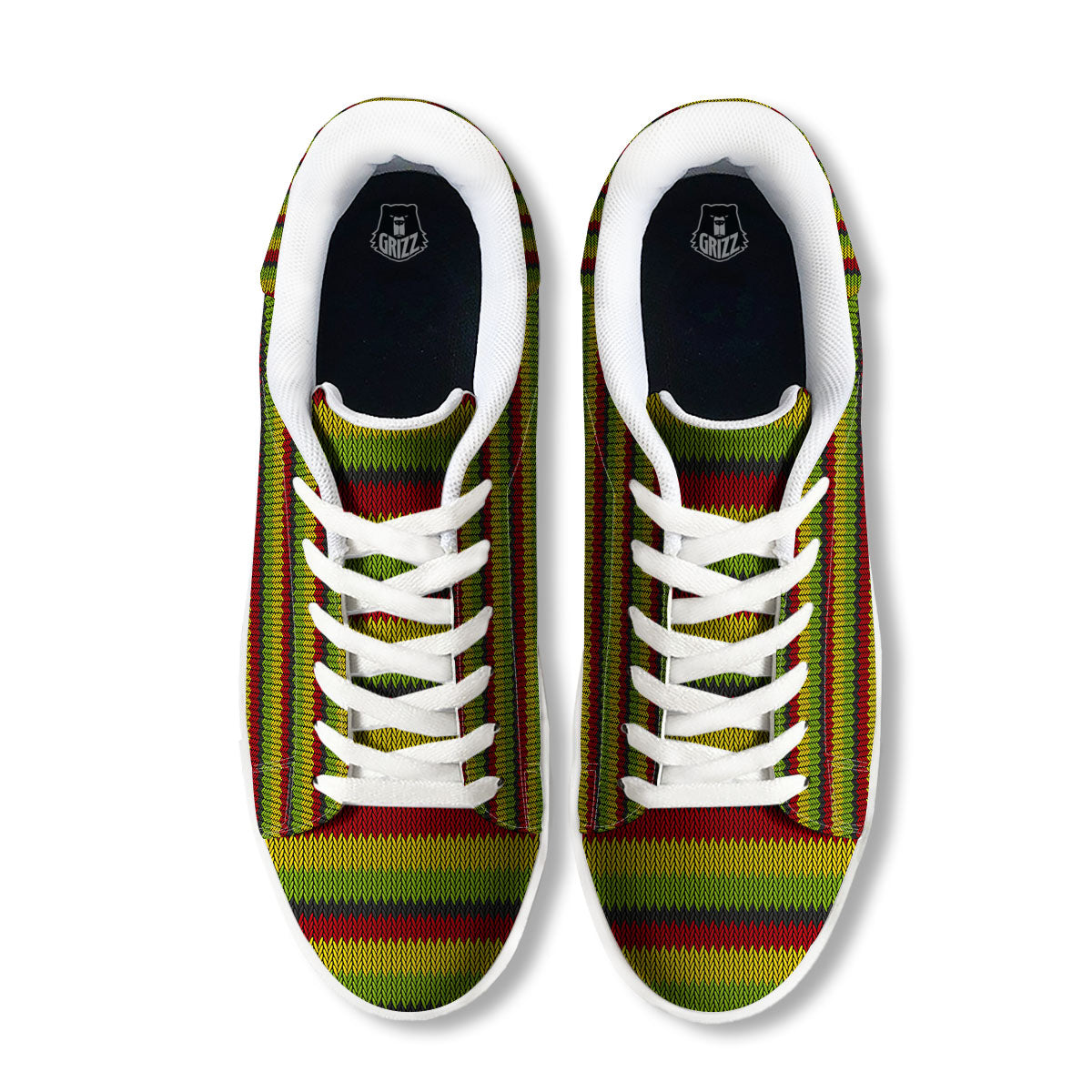 Reggae Knitted Style Print Pattern White Low Top Sneakers-grizzshop