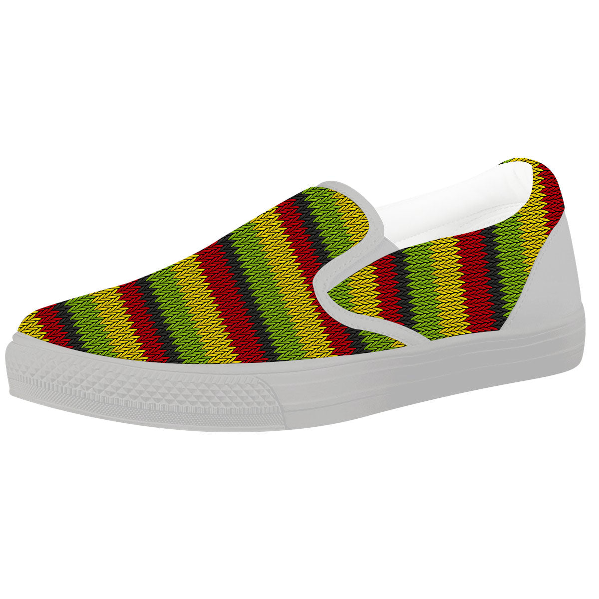 Reggae Knitted Style Print Pattern White Slip On Shoes-grizzshop