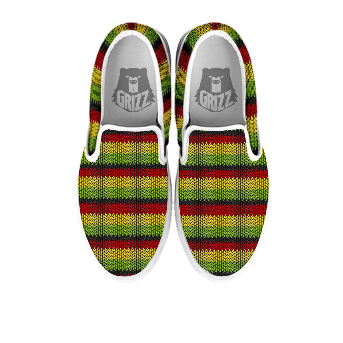 Reggae Knitted Style Print Pattern White Slip On Shoes-grizzshop