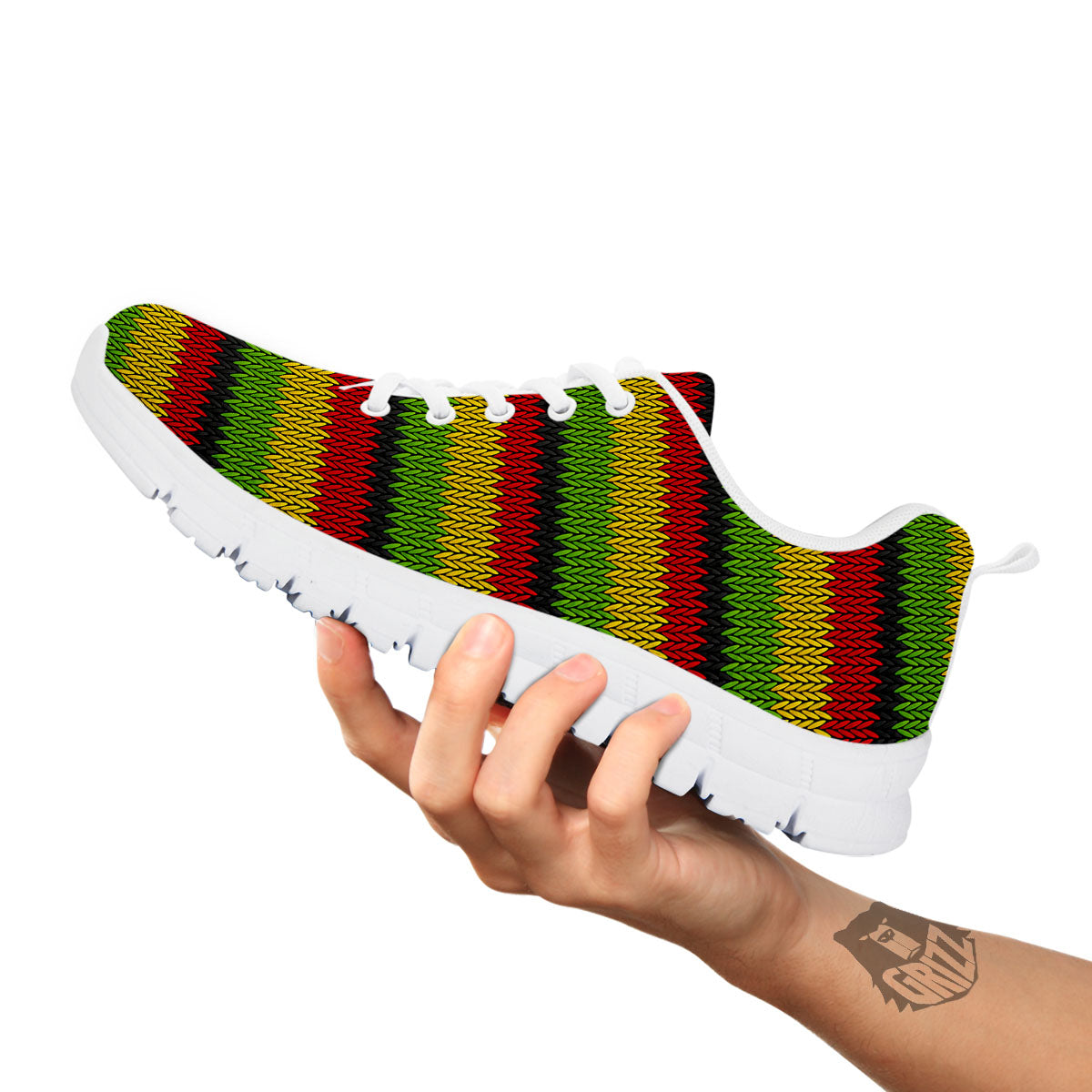 Reggae Knitted Style Print Pattern White Sneaker-grizzshop