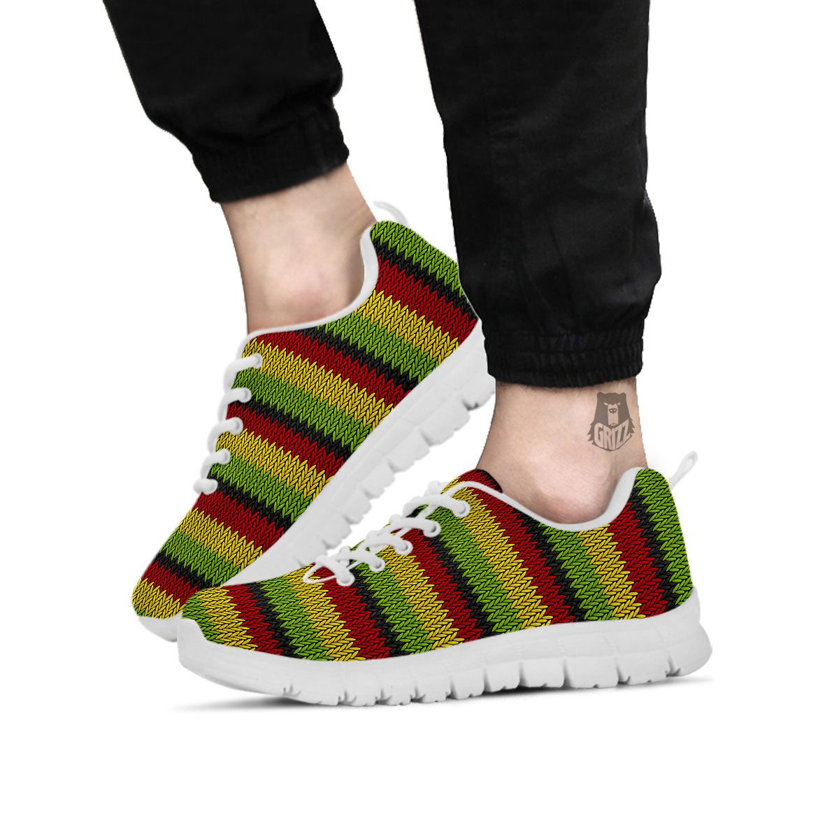 Reggae Knitted Style Print Pattern White Sneaker-grizzshop
