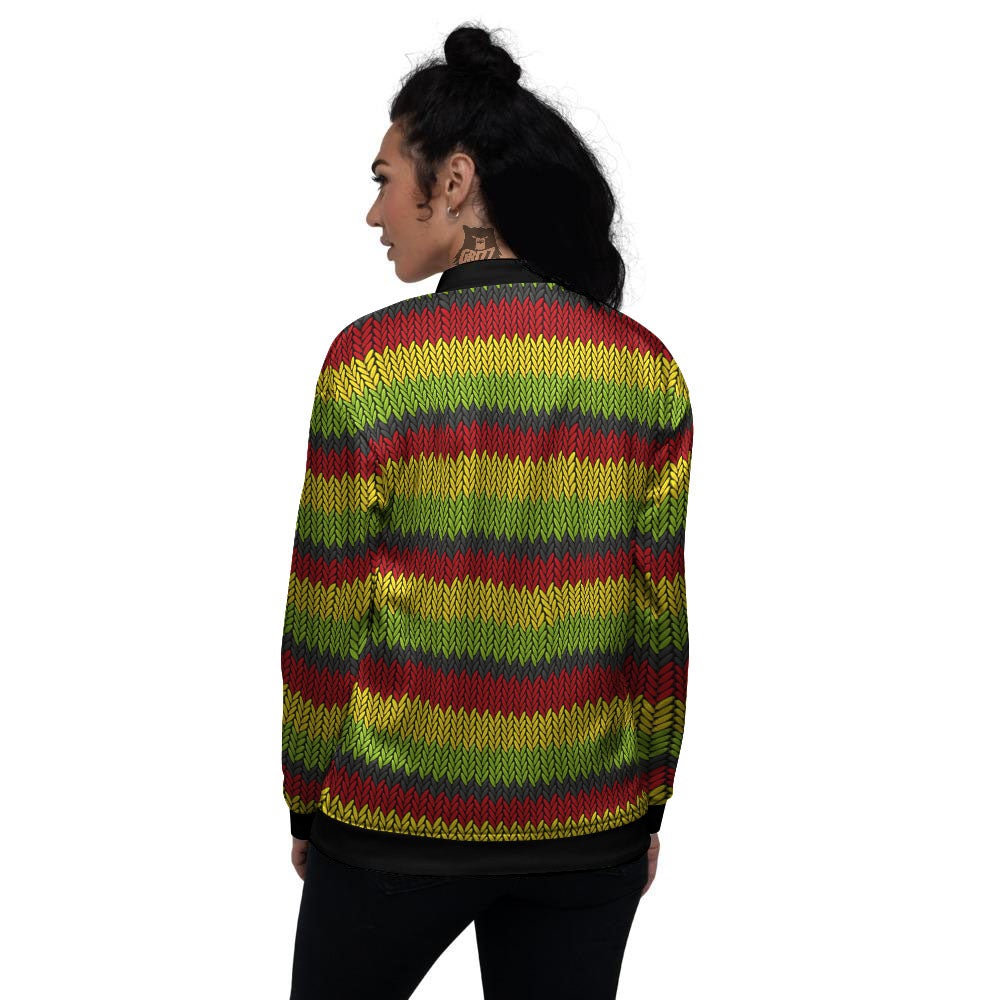 Reggae Knitted Style Print Pattern Women's Bomber Jacket-grizzshop