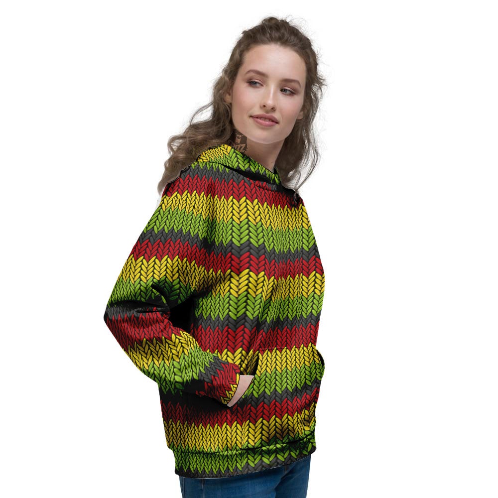 Reggae Knitted Style Print Pattern Women's Hoodie-grizzshop