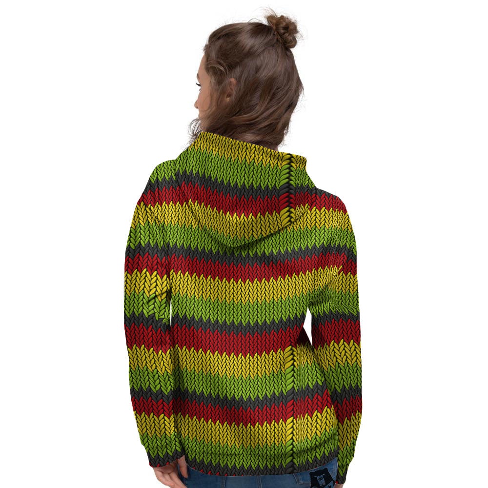 Reggae Knitted Style Print Pattern Women's Hoodie-grizzshop