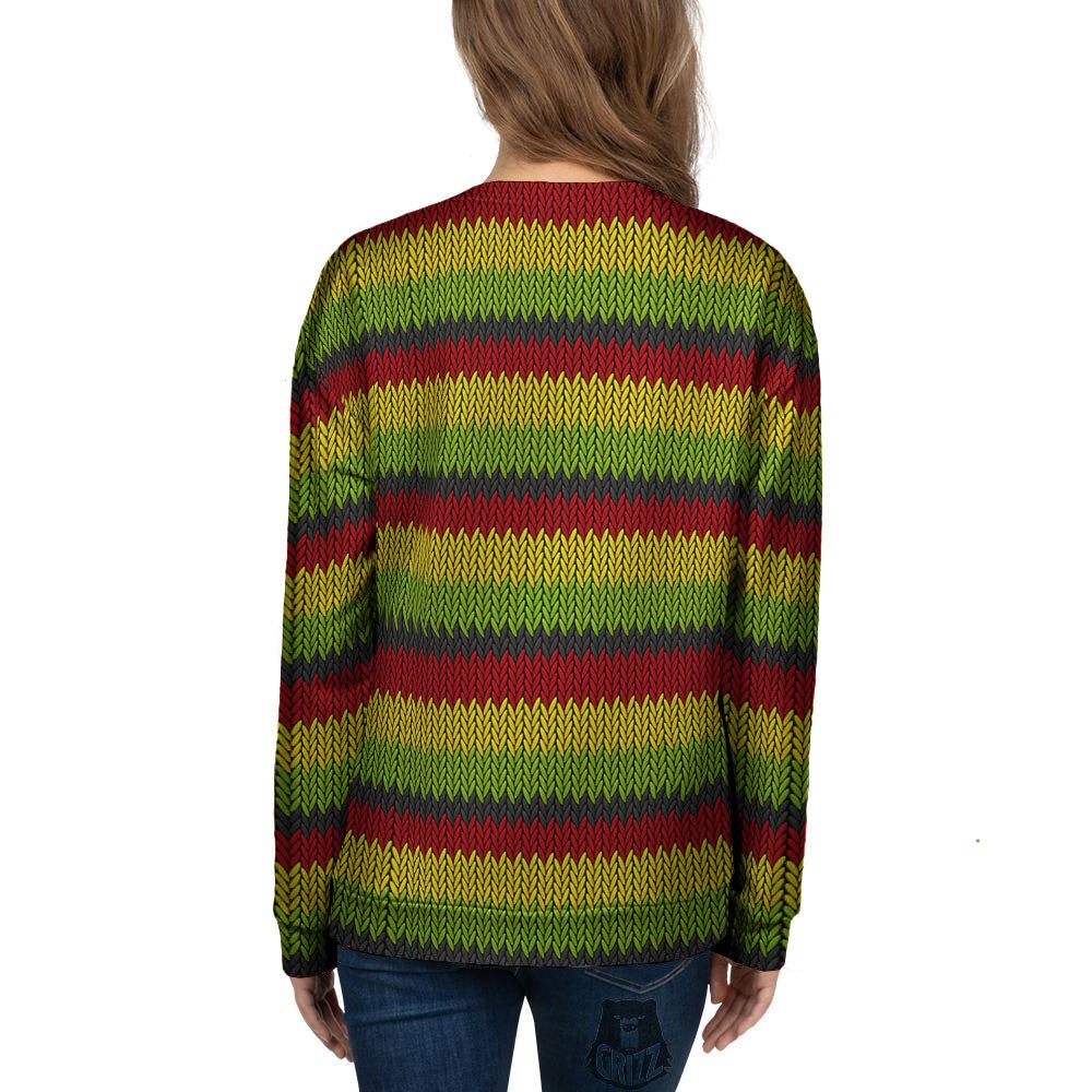 Reggae Knitted Style Print Pattern Women's Sweatshirt-grizzshop