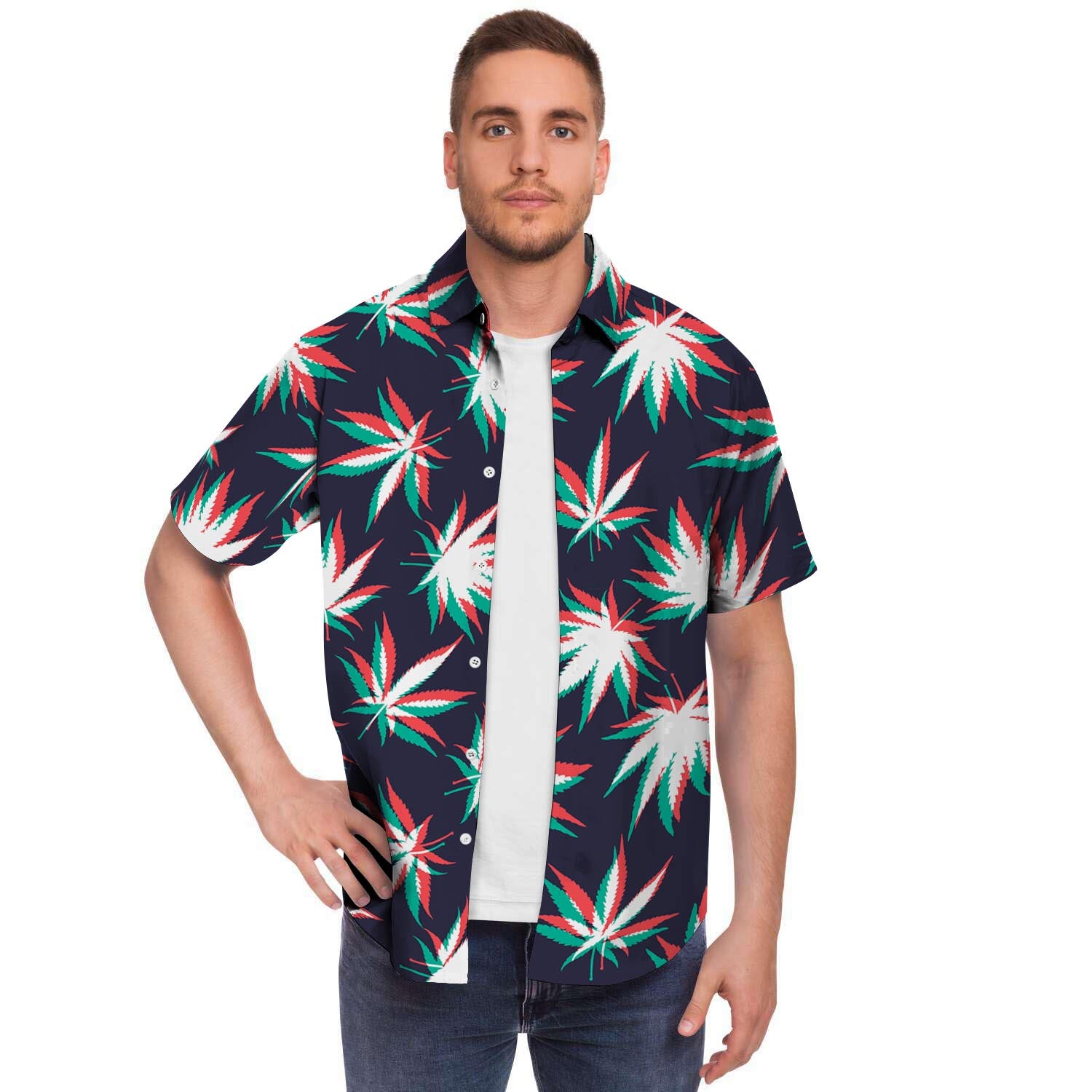 Reggae Leaf Psychedelic Men's Short Sleeve Shirt-grizzshop